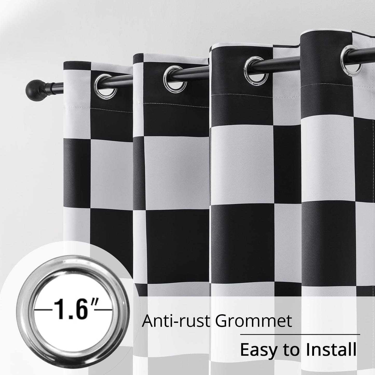 BOHOMOCASA 100% Blackout Curtains – Black and White Checkered Race Flag Pattern, 2 Panels, Each W52×L84, Thermal Insulated, Nosie Reducing for Bedroom, Living Room, Race car Drapes