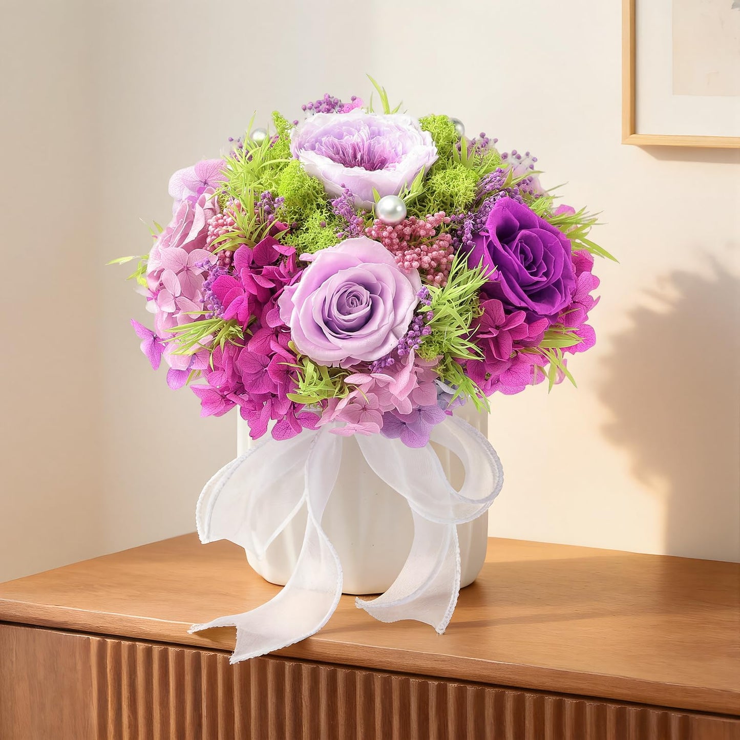 Preserved Flower Bouquet with Vase for Delivery Prime, Natural Forever Rose (Yellow & Champagne Eternal Floral Arrangement)