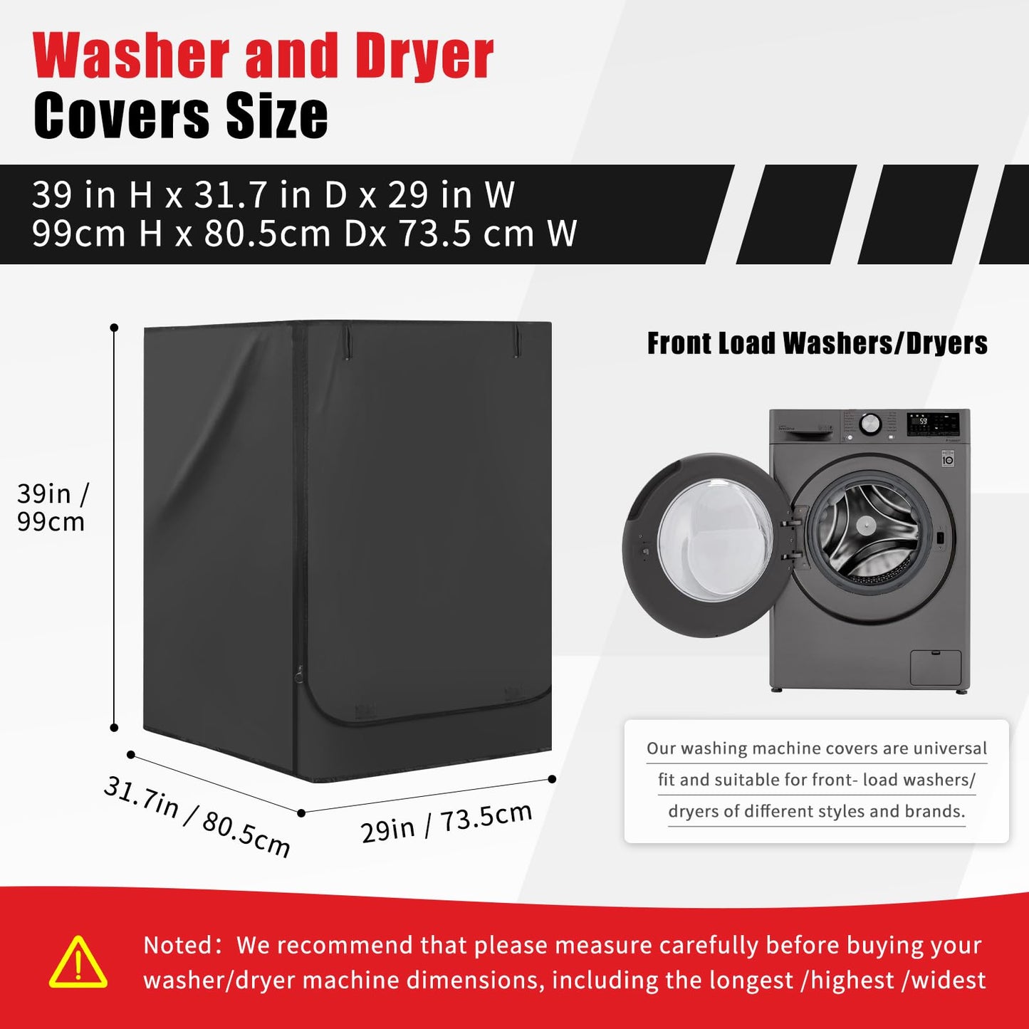 Washer and Dryer Covers 2PCS,Heavy Duty 420D Oxford Washer Dryer Cover for Front-Loading,Washing Machine Cover with 2 Waterproof Zippers and 3 Windproof Buckles