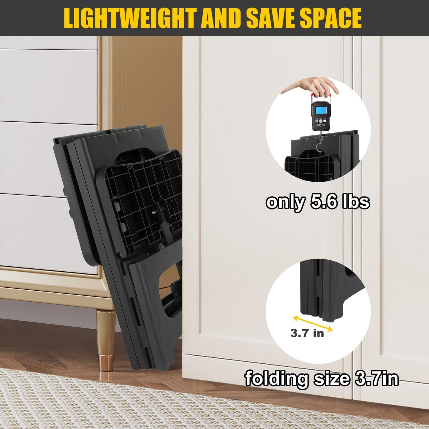 Folding 2-Step Stool for Adults Kids Non-Slip Collapsible Portable Step Stool for Kitchen Home Toilet Bedroom Office Bathroom Rv,Holds 300 Lbs(Black)