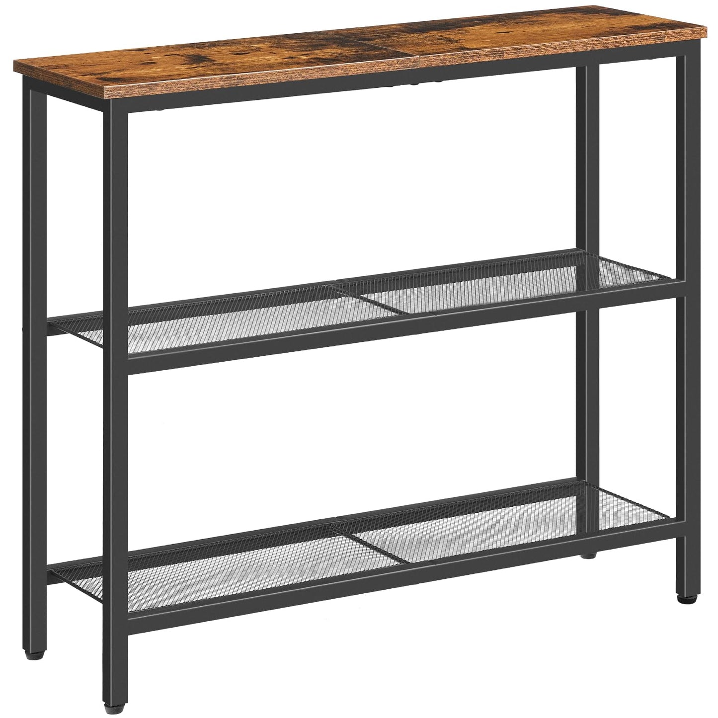 HOOBRO 29.5" Narrow Console Table, 3-Tier Entryway Table, Thin Sofa Table with Shelves, Side Table, Display Table, for Hallway, Entrance, Living Room, Bedroom, Rustic Brown and Black BF73XG01