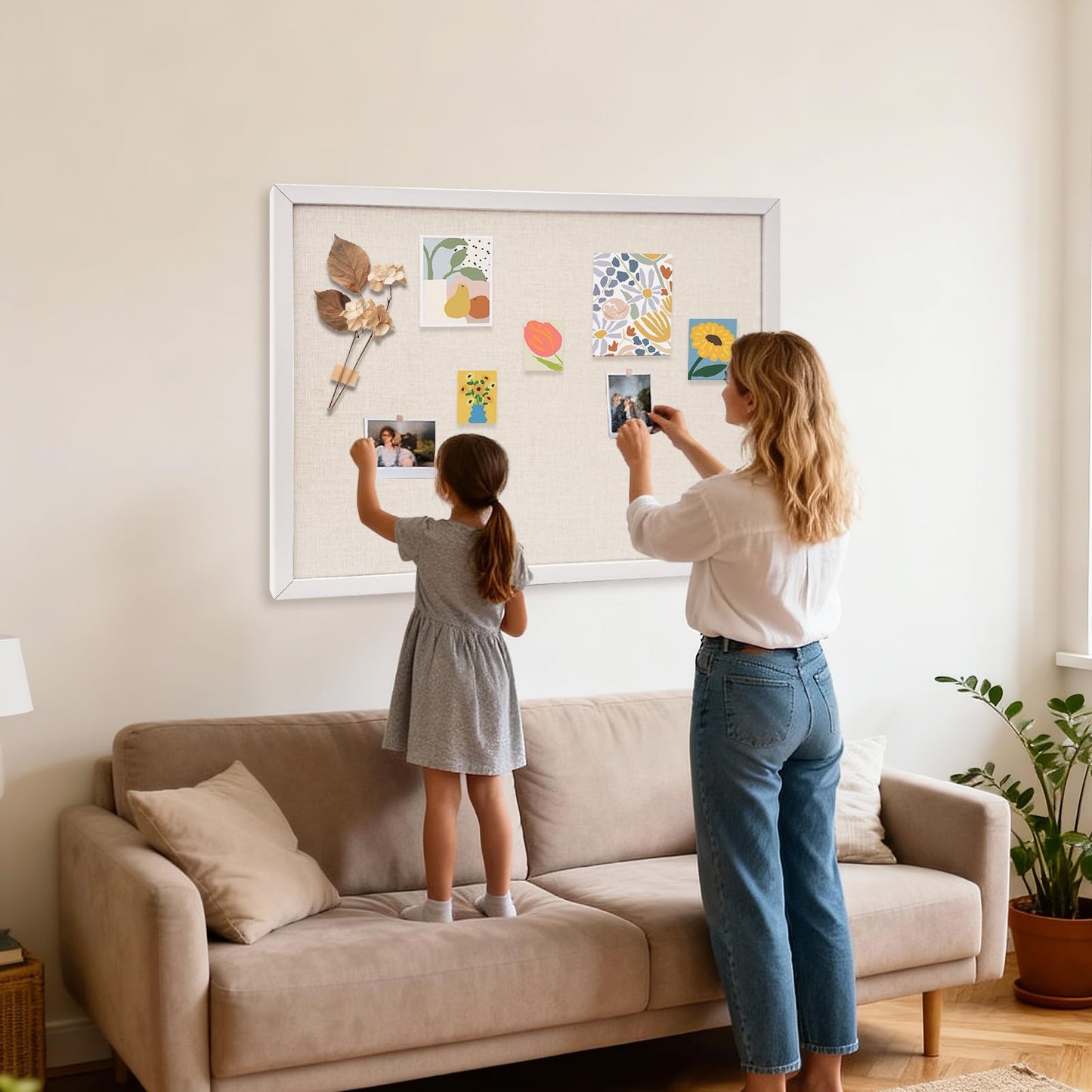 24'' x 36'' Linen Bulletin Board, Large Corkboard, White Oak Frame Linen Cork Board, Vision Board and Decorative Hanging Pin Board