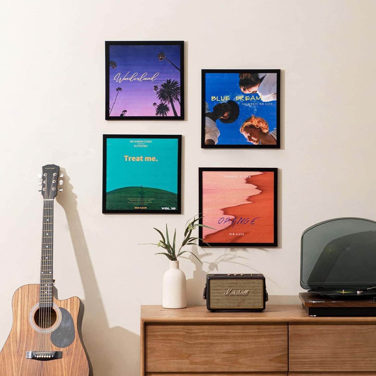 eletecpro 12.5x12.5 Vinyl Record Frame, Matte Black Album Picture Frame Fits 12x12 LP and Cover, Sturdy Lightweight Wall Art Display for Home and Music Studio Gallery Decor, Easy Wall Mount, 4 Pack