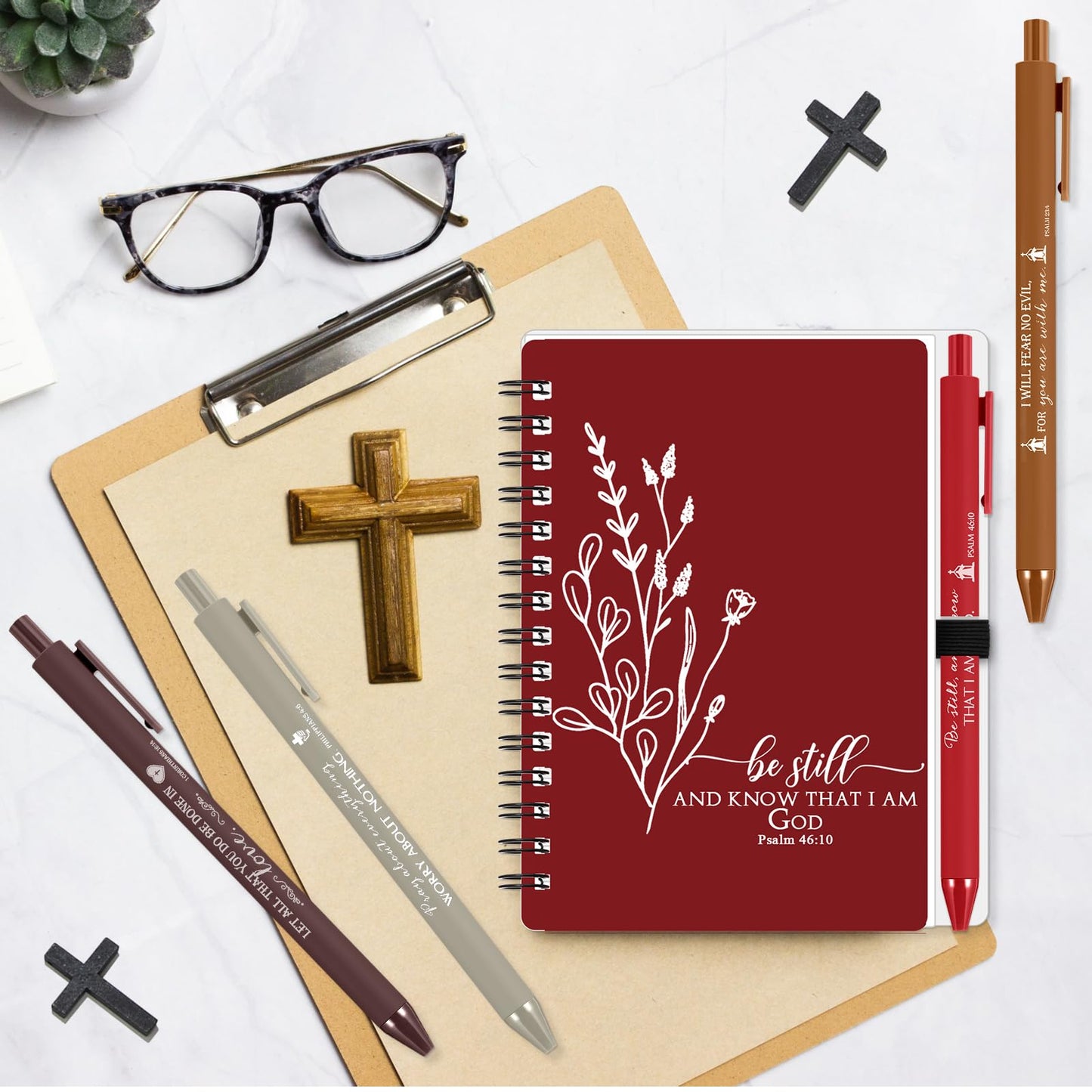 Kosiz 30 Sets Christian Gifts Bulk Christmas Appreciation Gifts Religious A6 Spiral Notebook Journaling Study Supplies Scripture Notepad Ballpoint Pen for Birthday Christmas (Joyous Colors)