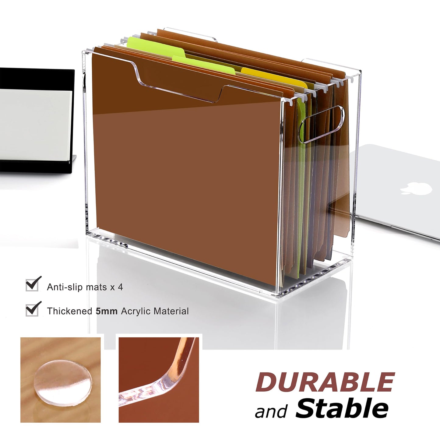 DINGHUO Hanging File Organizer, Acrylic File Holder with Handles, No Assembly Required, Clear File Crate Storage Box for Desk Office, Fits Standard Letter Size 8.5"x11" Folders