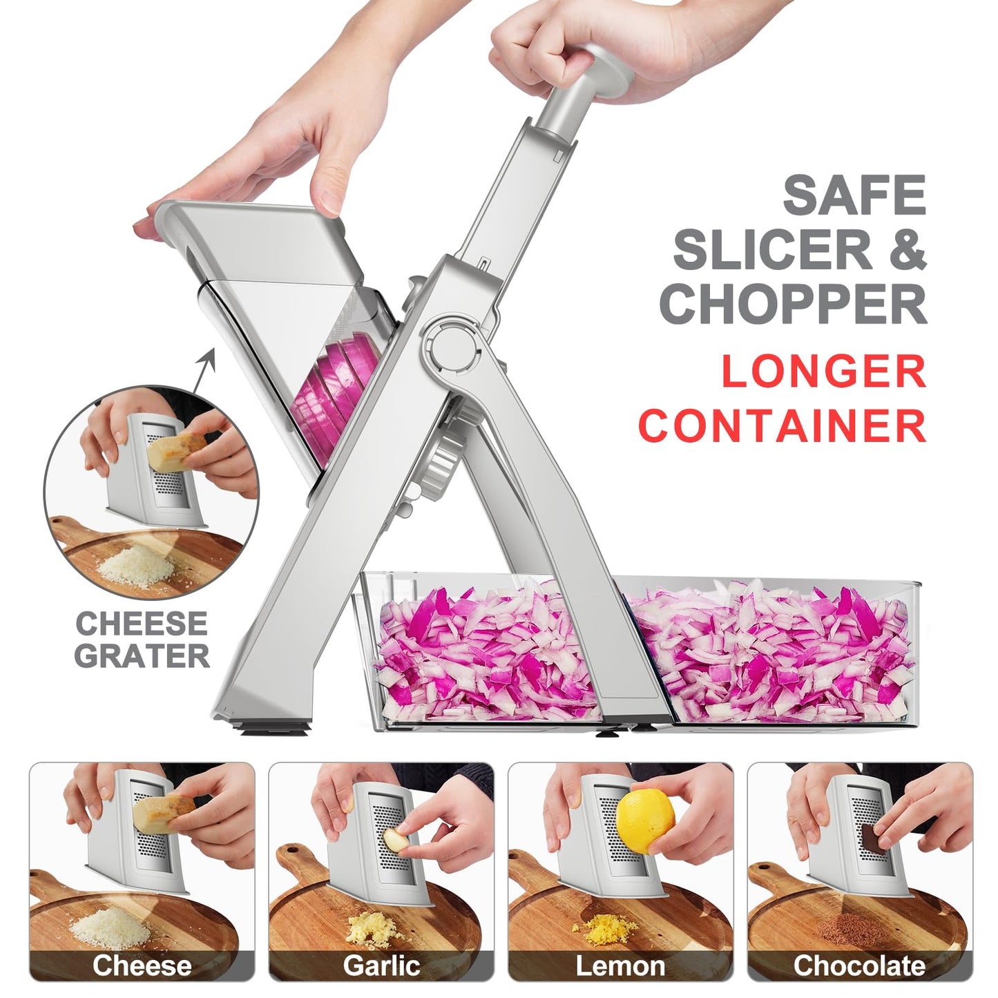 SUPMAKIN Safe Mandoline Slicer, Adjustable Vegetable Food Slicer and Chopper, Potato Fries Fry Cutter, Veggie Salad Chopper, New Kitchen Chopping Artifact Gifts 2026 (SliverGray)