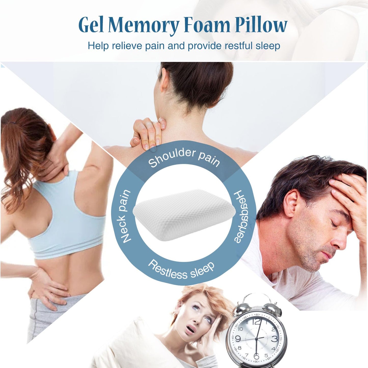 OLIXIS Memory Foam Pillow for Sleeping, 2 Pack Queen Bed Pillows, Pressure Relieving Cervical Support, Adjustable Loft, Removable Washable Cover, Gel Cooling Mesh, for Back Side Stomach Sleepers,White