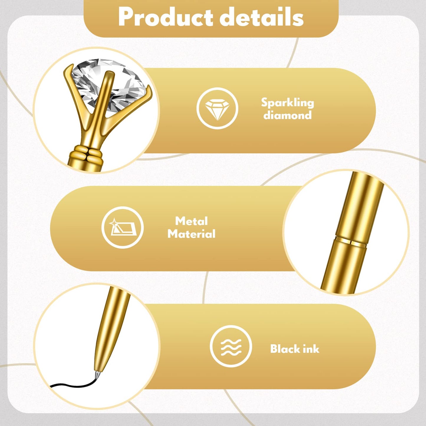 100 Pcs Diamond Pens Crystal Diamond Ballpoint Pen Fancy Cute Pens for Women Bling Metal Ballpoint Pen with Black Ink Office School Supplies, Wedding Bridal Shower Gift (Gold)