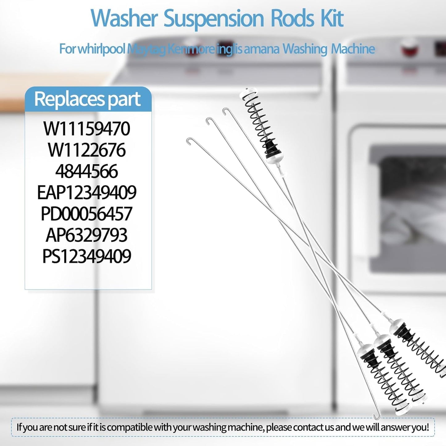 Upgraded WTW4850HW1 WTW4855HW1 WTW4955HW1 Washer Suspension Rods Fit for Whirlpool Maytag Washer WTW4855HW2 WTW4855HW3 WTW4950HW0 MVWC465HW3 WTW4655JW1 WTW4950HW1 WTW4950HW2 WTW4955HW2 WTW4955HW3
