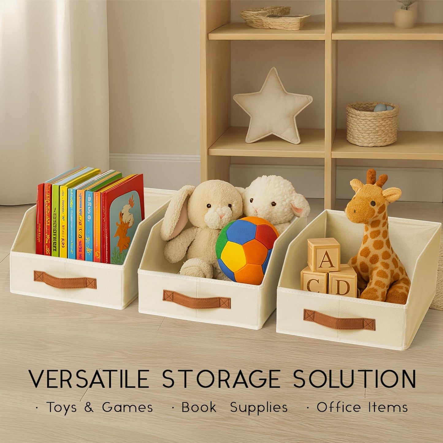 Homsorout Fabric Storage Bins for Organizing - 6 Pack Large Trapezoid Collapsible Storage Bins with Front Handle, Closet Organizers and Storage for Bedroom, Home Shelves, Small Spaces, Beige