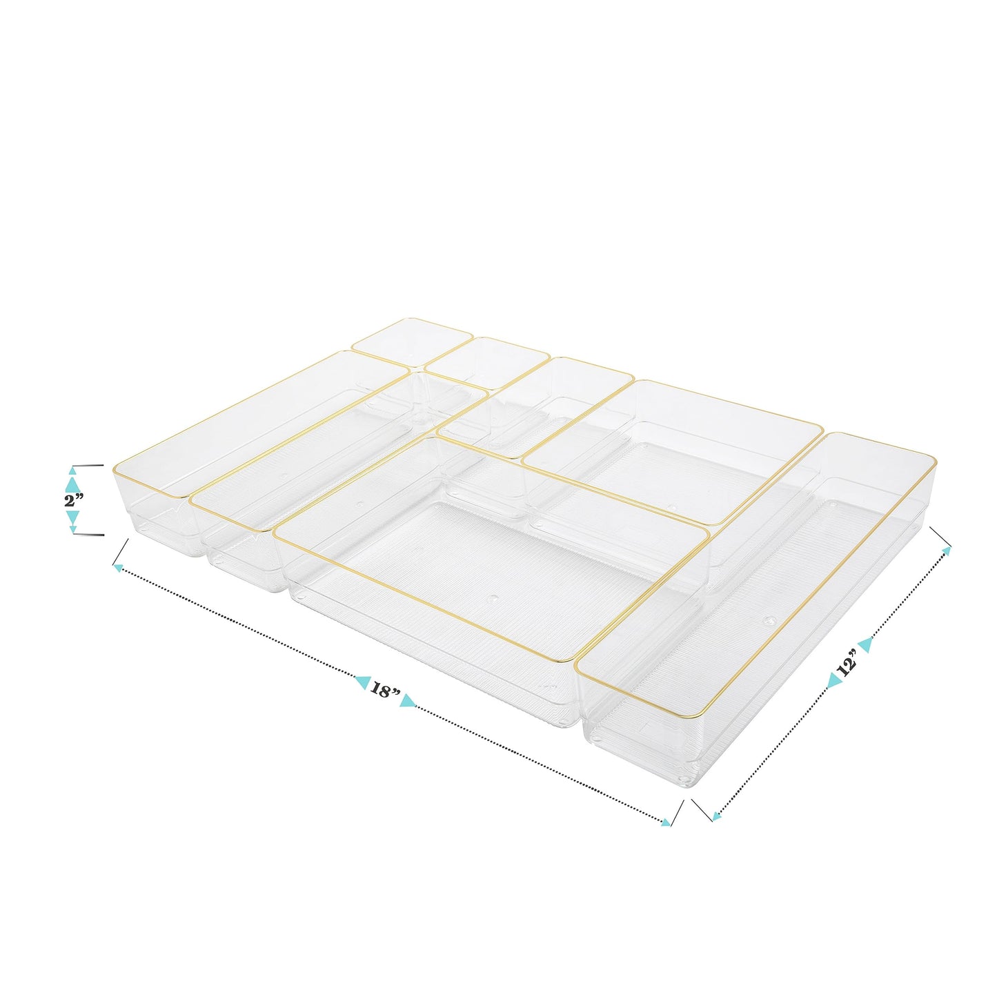 Martha Stewart Kerry Plastic Stackable Office Desk Drawer Organizers, Set of 8, with Gold Trim