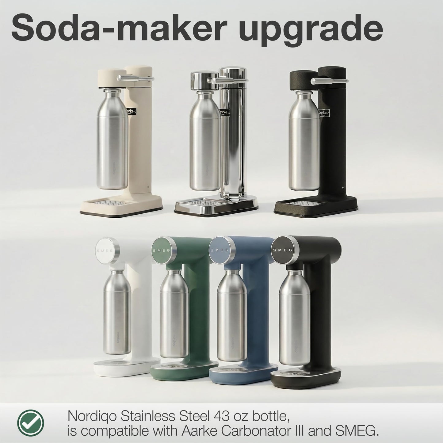 Nordiqo Stainless Steel Carbonating Bottle 43 oz | Compatible with Aarke Carbonator 3 (Not Pro) and SMEG Soda Makers | No Expiration date | Plastic-Free | Dishwasher Safe | Replacement Bottle