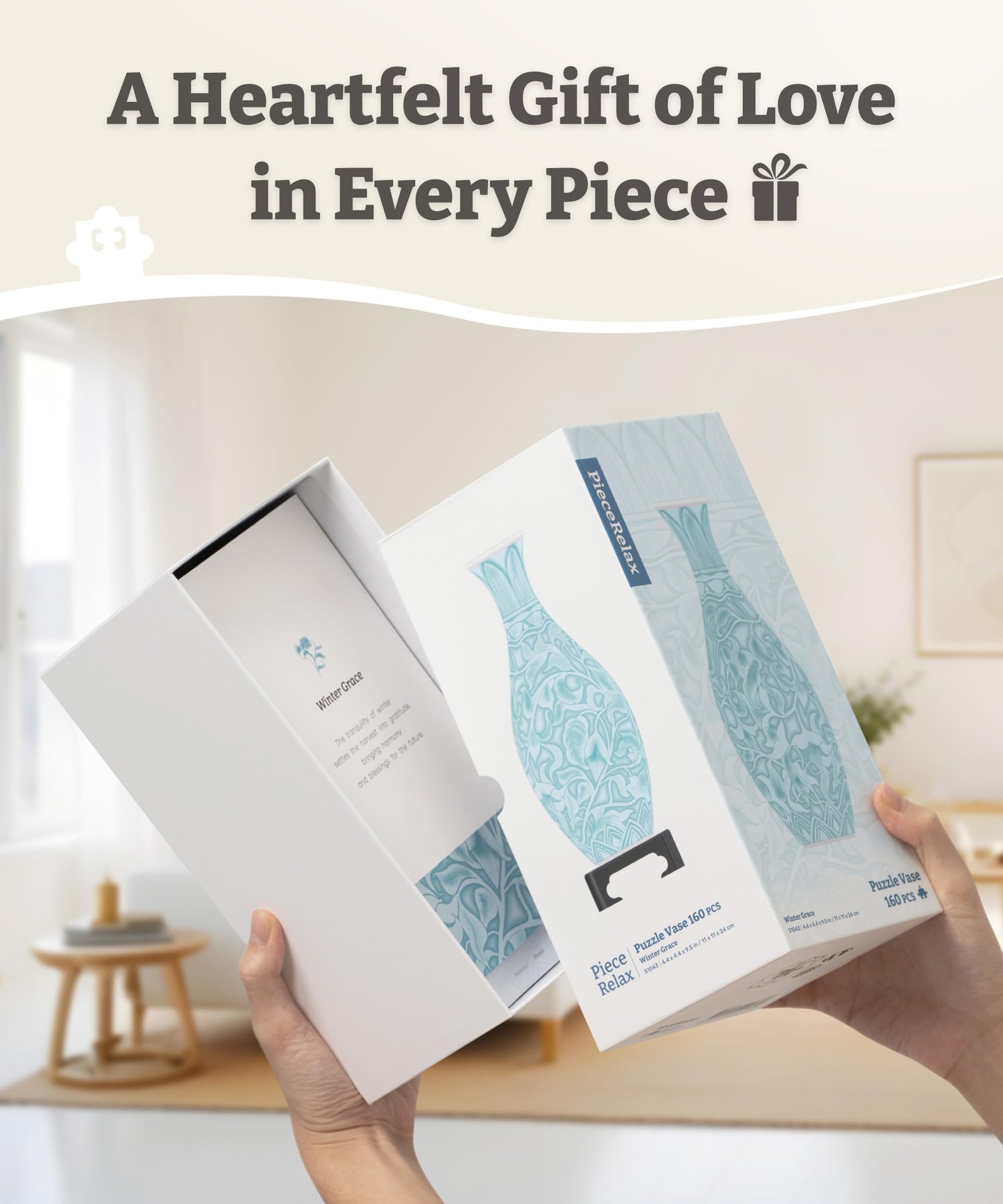 PieceRelax 3D Puzzle Vase for Adults to Flower Arrangement and Home Decoration Made By 160 Curved Plastic Puzzle Pieces - Winter Grace, for Mom [S1043]