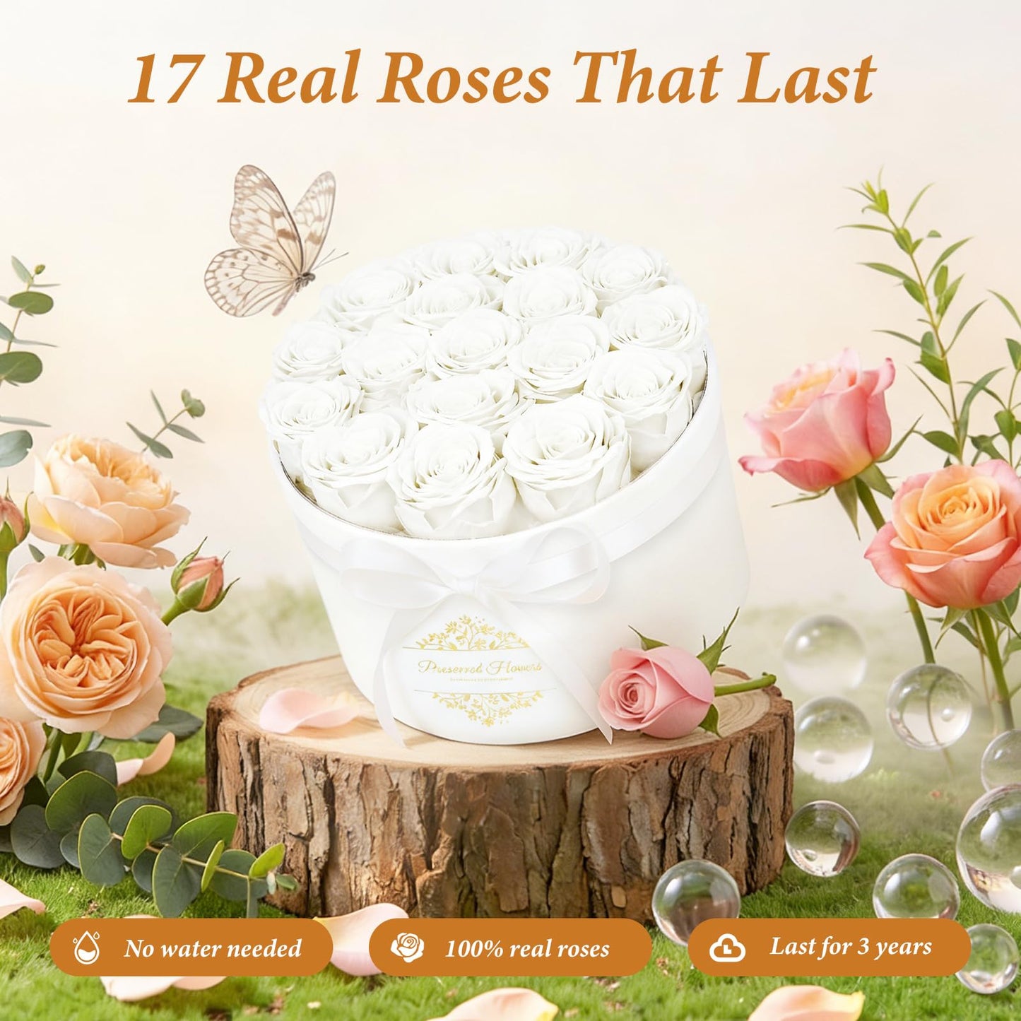 17 Forever Flowers in a Luxury Suede Box, Preserved Roses Birthday Gifts for Women, Romantic Anniversary Valentines Day Gift for Her Girlfriend Wife, White