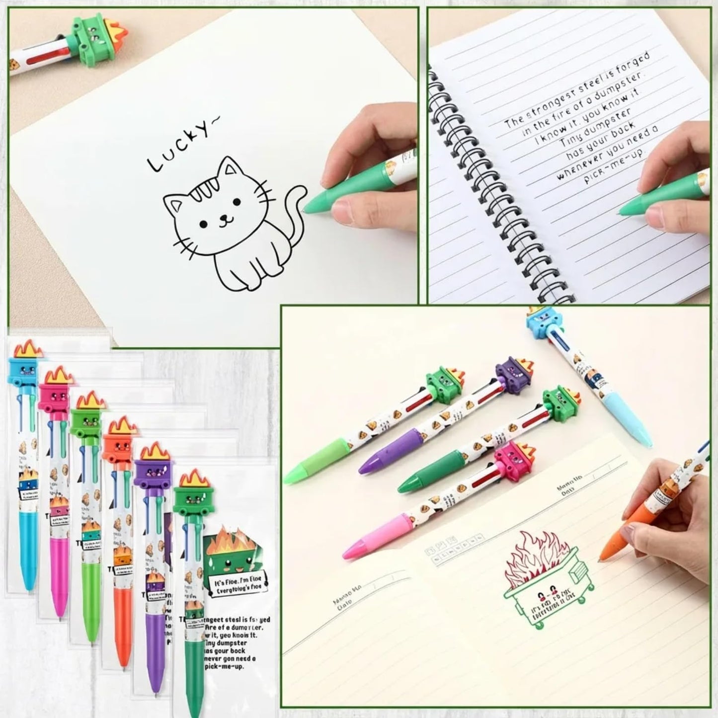 Kosiz 60 Sets Dumpster Fire Pens Gifts Bulk Mood Support Ballpoint Pens and Bookmarks Funny Appreciation Gifts for Graduation Employee Coworker Staff Nurse Teacher Office Desk Accessories