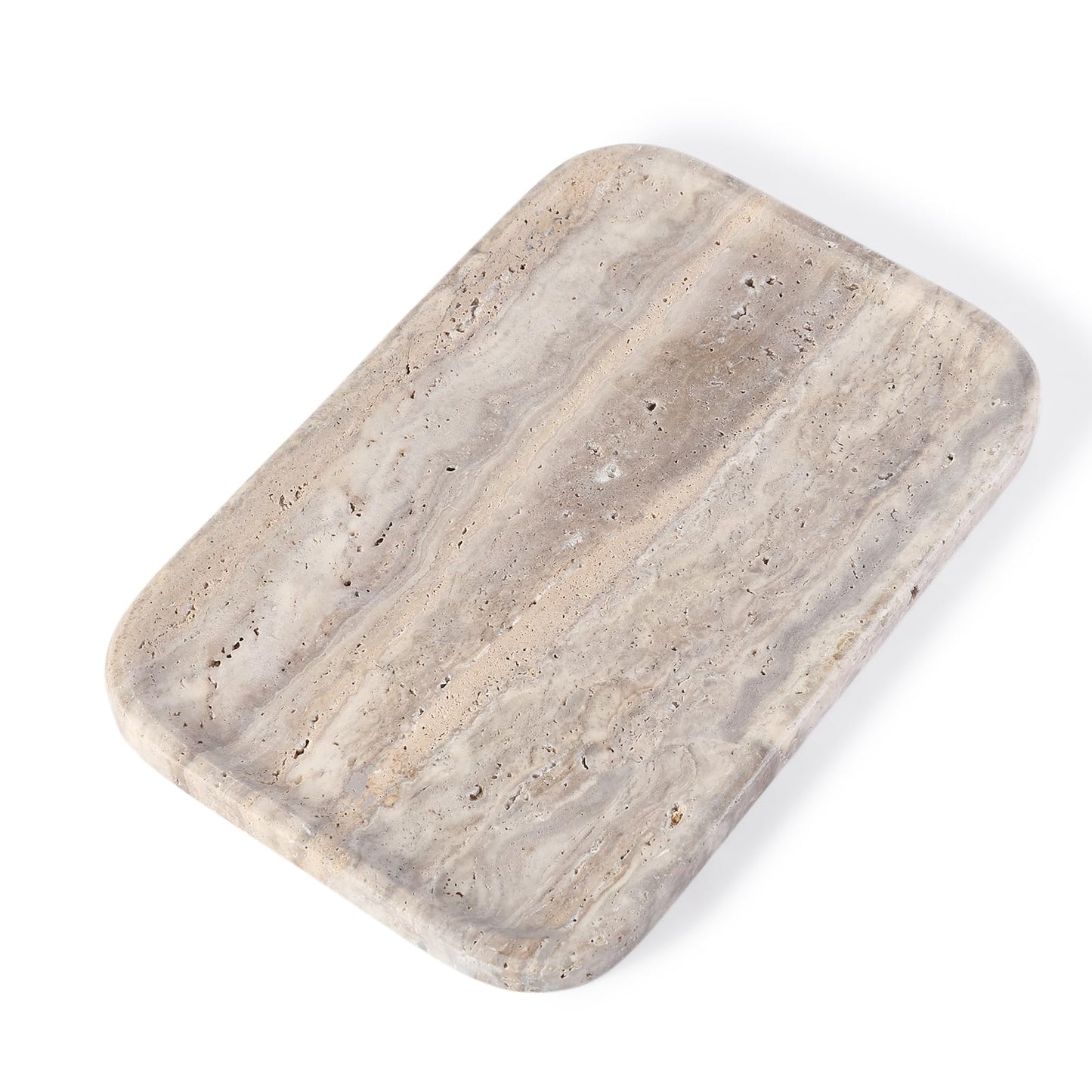 Karibiber Marble Vanity Trays, Travertine Bathroom Tray, Decorative Tray for Dresser Countertop, Grey Stone Serving Holder for Kitchen, Storage Trays for Perfume, Jewelry Candle Organizer