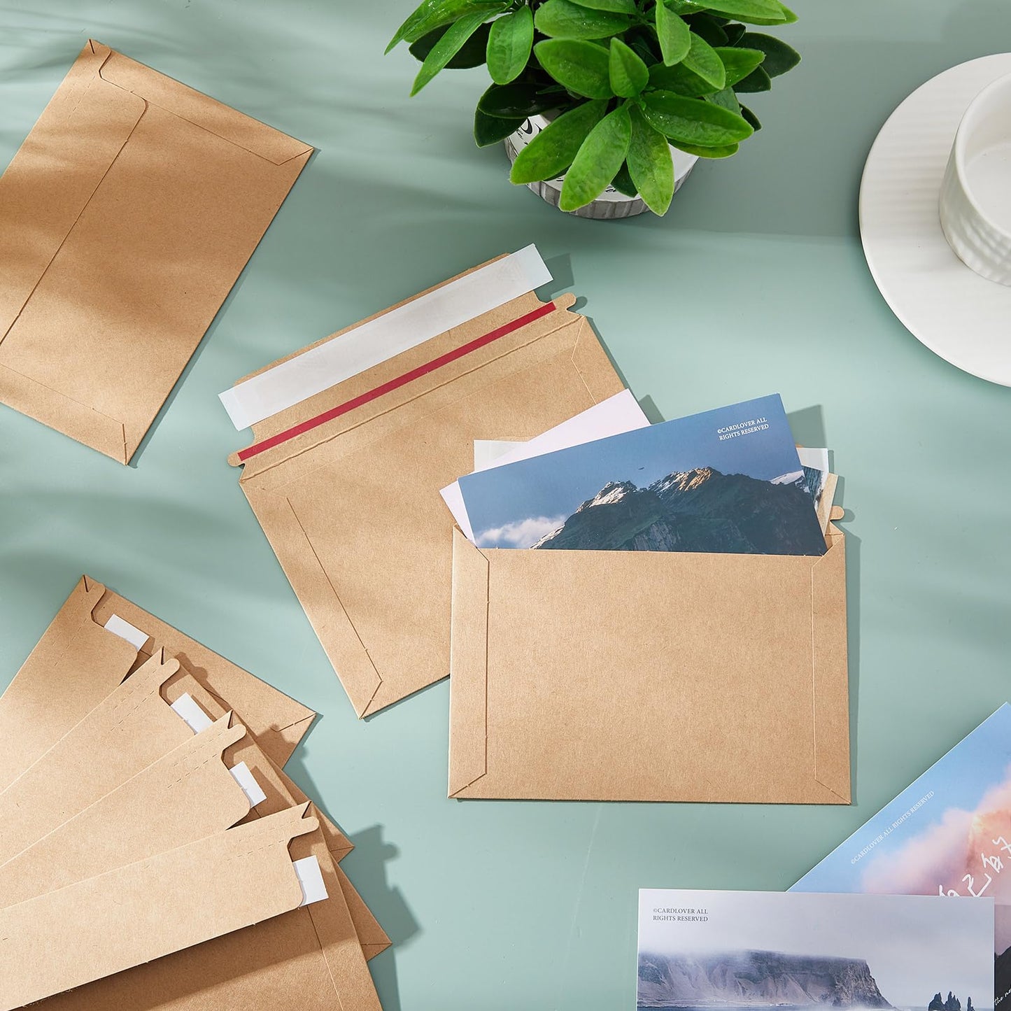 Affrolling Rigid Photo Mailers with Self-adhesive Cardboard Card Shipping Envelopes Bulk for Document(6.5 x 4.5 Inch,Brown,300 Pcs)