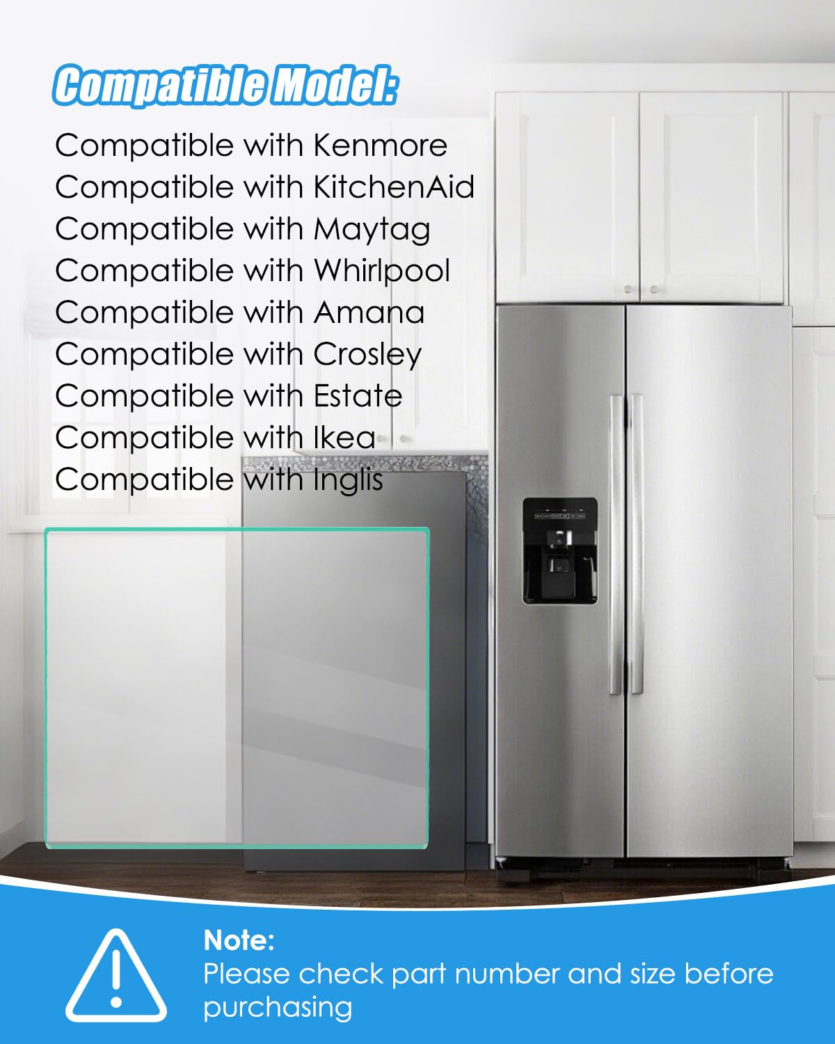 Upgraded W10864399 Refrigerator Glass Shelf Insert Fit for Whirlpool Amana Kenmore, Glass Inset Cover Replace AP6004077 2174150 2216108 2173405 2174441 2179259 2203238 2206097 2174149 PS11731733