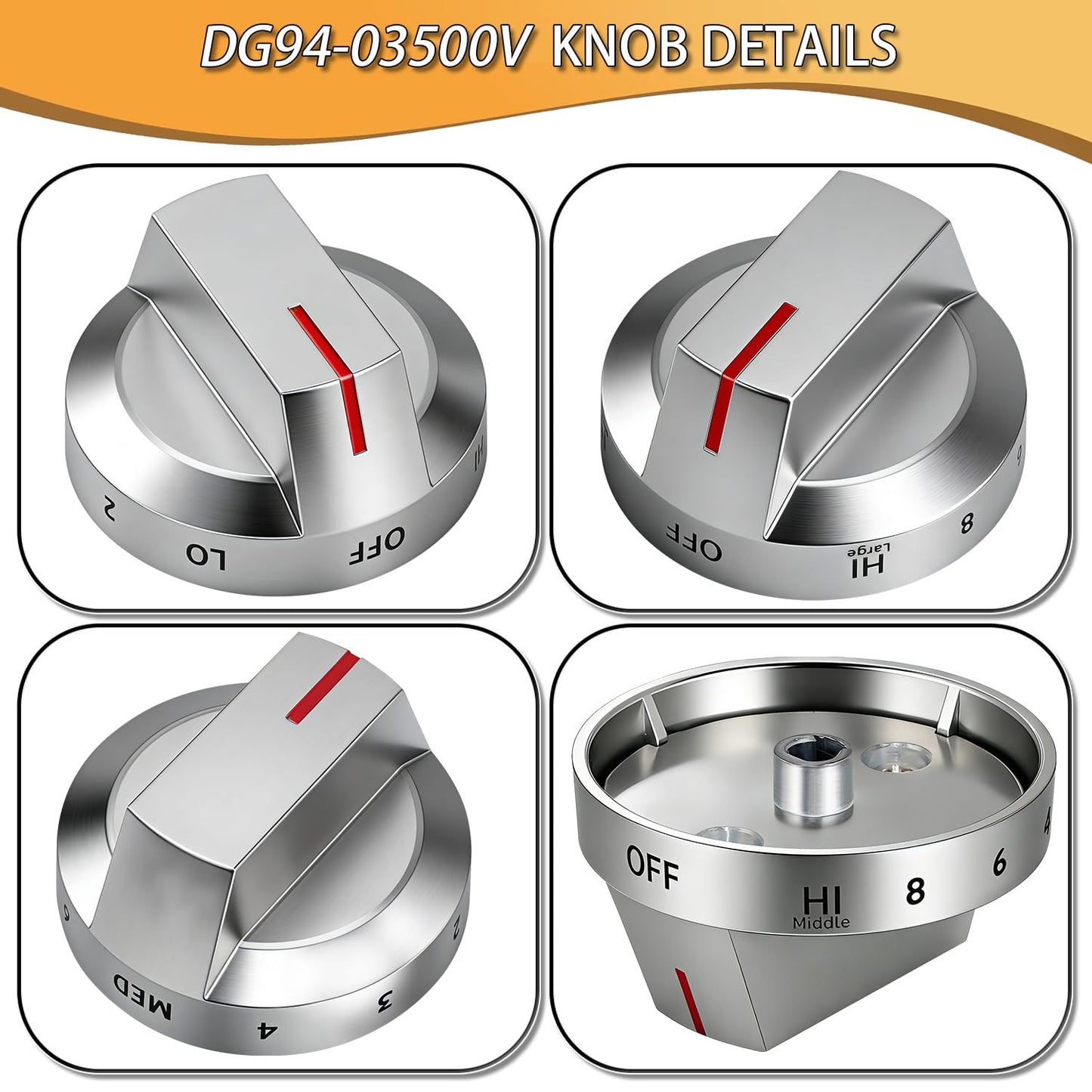 Upgraded DG94-03500A/Z Fit for Samsung Electric Stove Knob Replacement and DG94-03500V DG94-03500W DG94-03797T DG94-03797S Knobs Models NE63T8311SG/AA,NE63BG8315SSAA,NE63T8111SS/AA etc