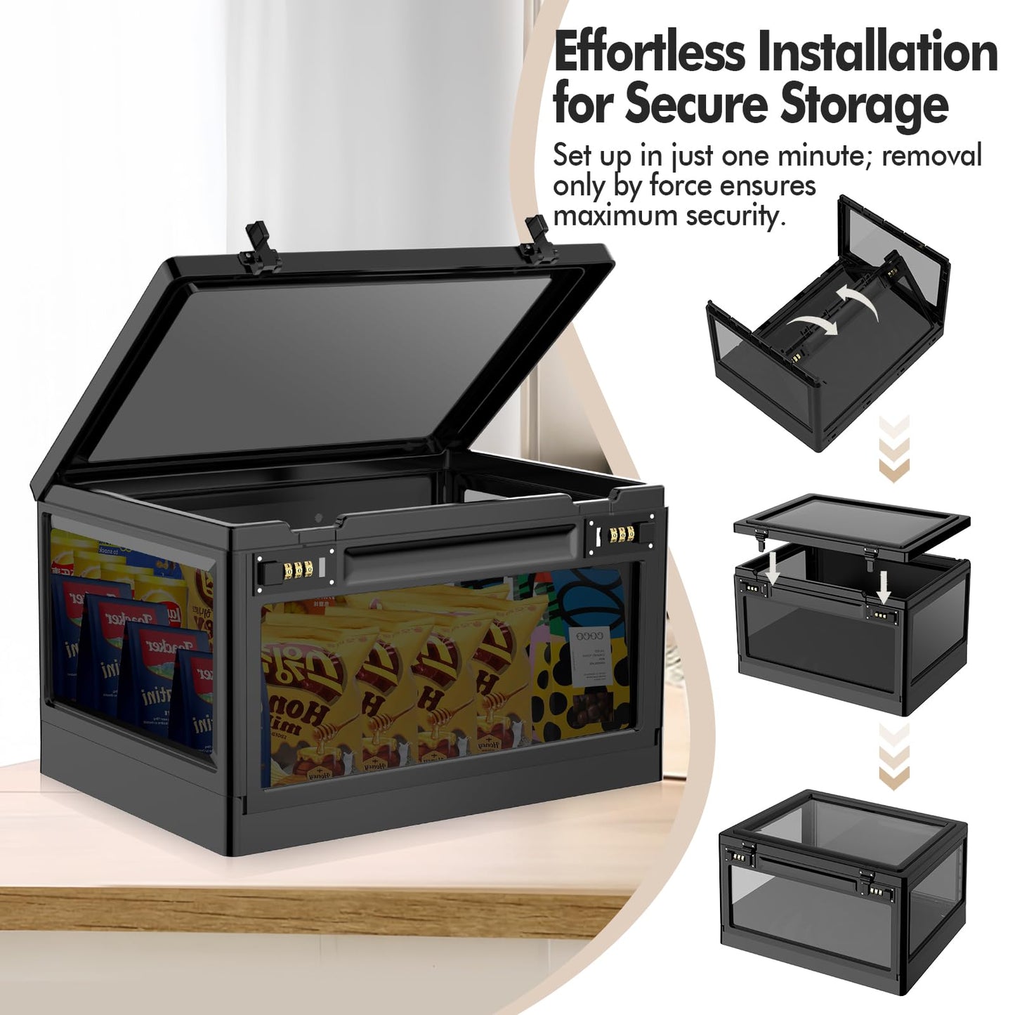 Extra Large Lock Box for Medication Safe, Medicine Lockable Storage Box with Code, Phone Lock Boxes for Video Games, Box with Combination Lock for Snacks/Food, Locking Cabinet for Home/Office (Black)