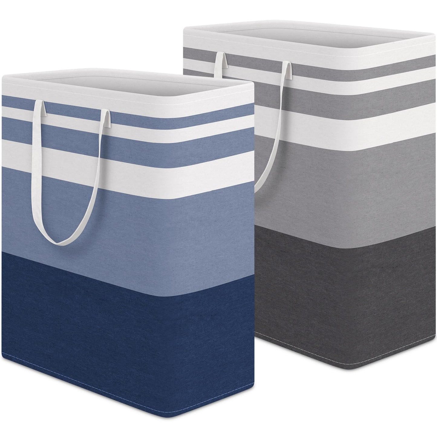HomeHacks 2 Pack Large Laundry Baskets, Waterproof, Freestanding Laundry Hampers, Collapsible Clothes Hamper with Reinforced Handles in Laundry, College Dorm, Bathroom, Bedroom (Grey+Blue, 125Lx2)