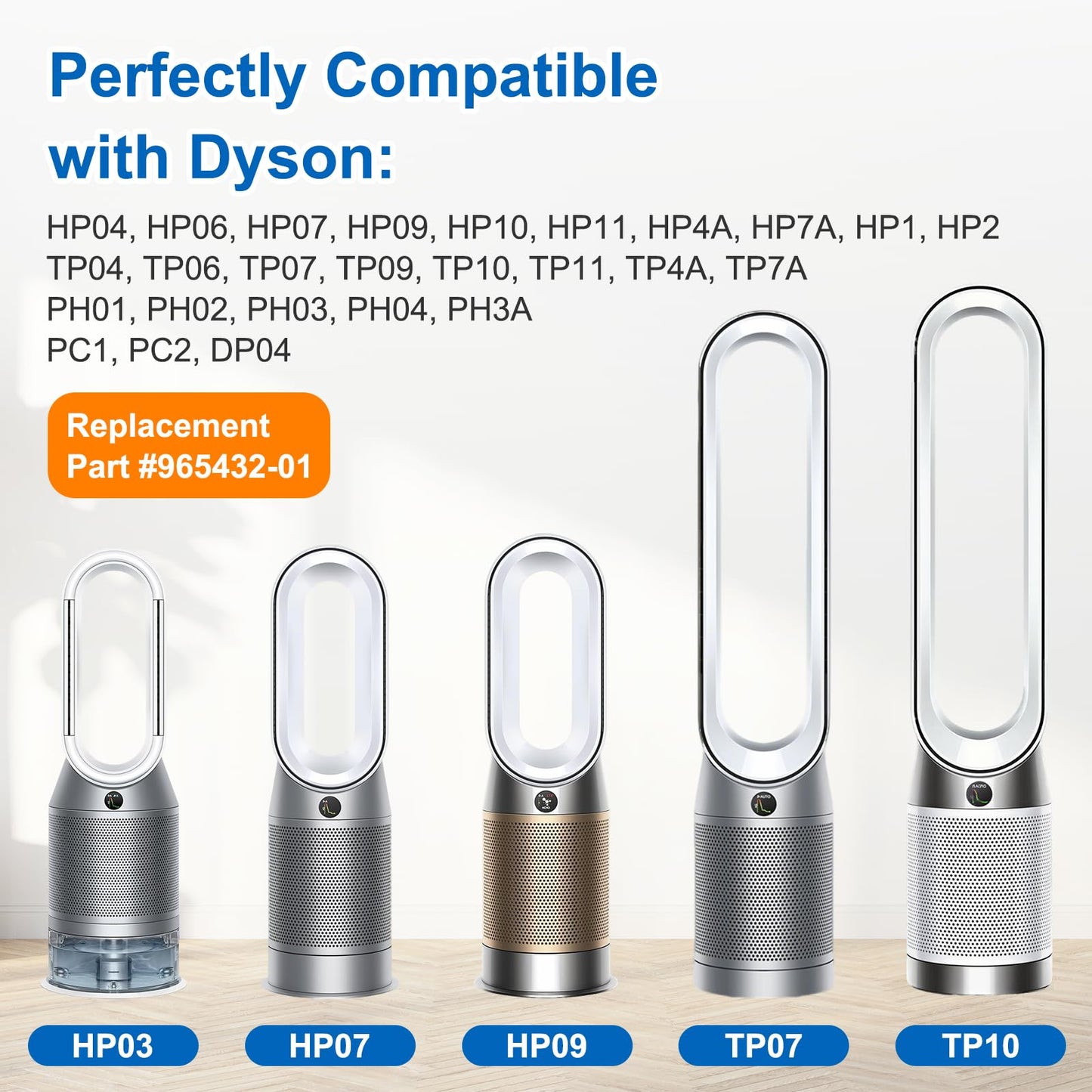 2 Pack Upgraded 360° Combi Glass HEPA+Carbon Filter for Dyson HP1 HP2 PC1 PC2 TP04 TP06 TP07 TP09 TP10 TP7A HP04 HP06 HP07 HP09 HP10 HP4A HP7A PH01 PH02 PH03 PH04 PH3A filter replacement, #965432-01