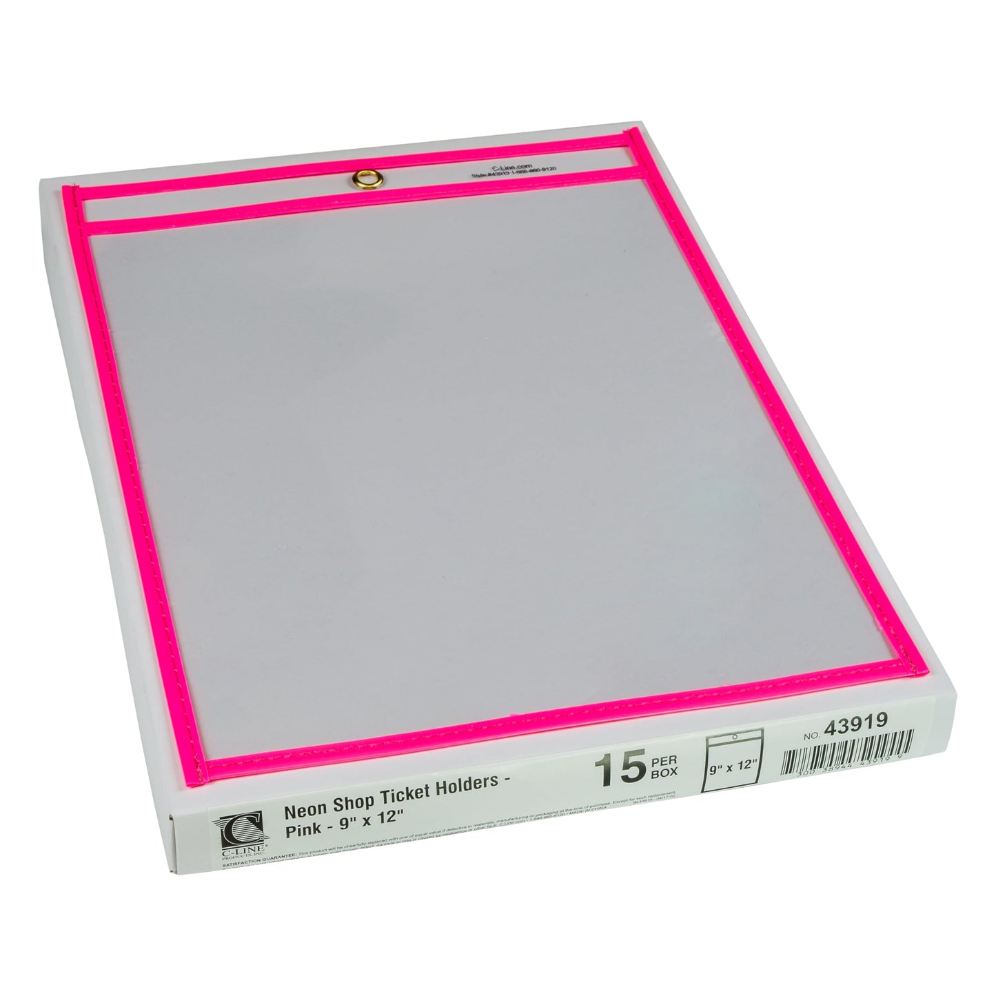 C-Line Neon Stitched Shop Ticket Holders, Pink, Both Sides Clear, 9 x 12 Inches, 15 per Box (43919)
