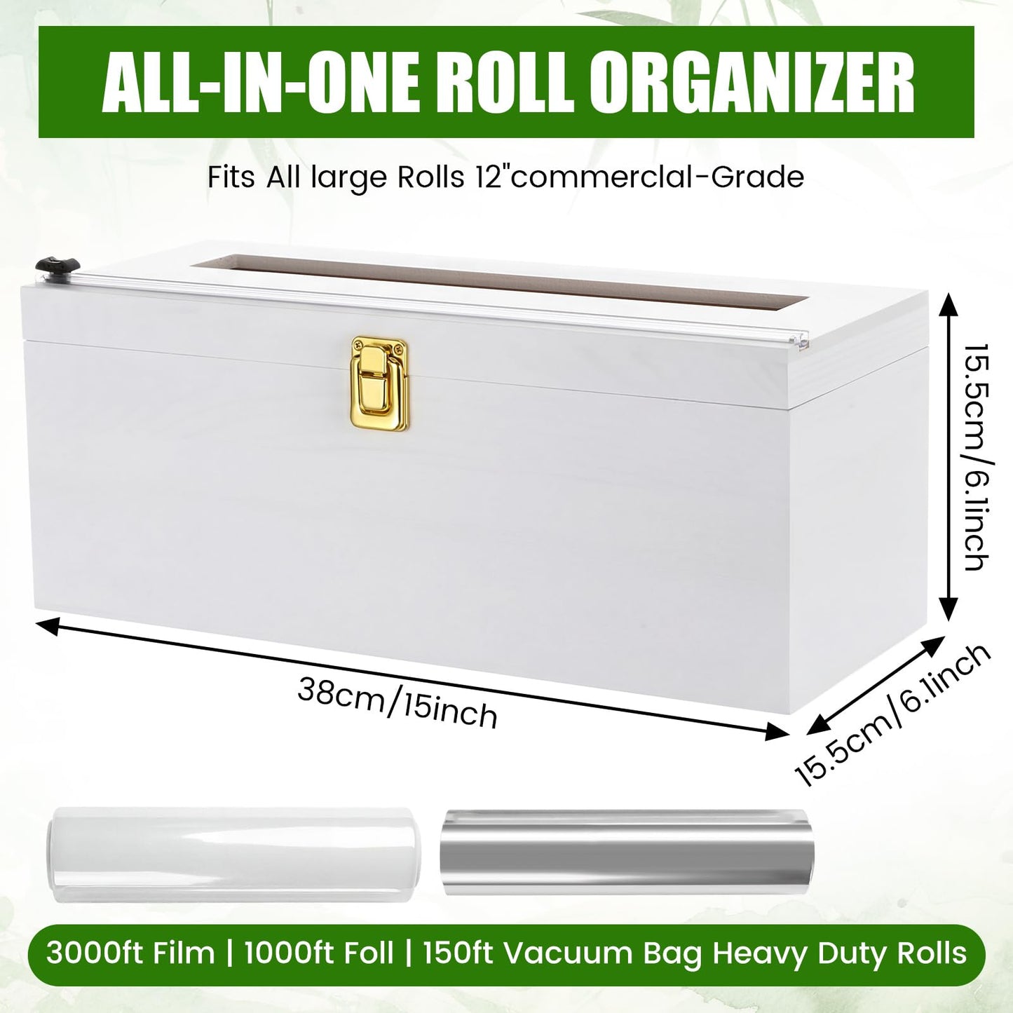 BrightRow 12" Commercial Plastic Wrap Dispenser with Cutter & Roller Heavy Duty Holder for 3000ft Film 1000ft Foil Roll for Restaurant Kitchen Foodservice