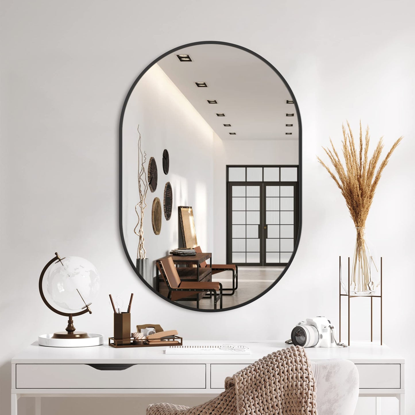 Bathroom Vanity Mirror for Wall, 36''x24'' Black Oval Bathroom Mirror for Over Sink, Bedroom, Living Room, Entryway, HD Tempered Glass, Wall Mounted Horizontally or Vertically