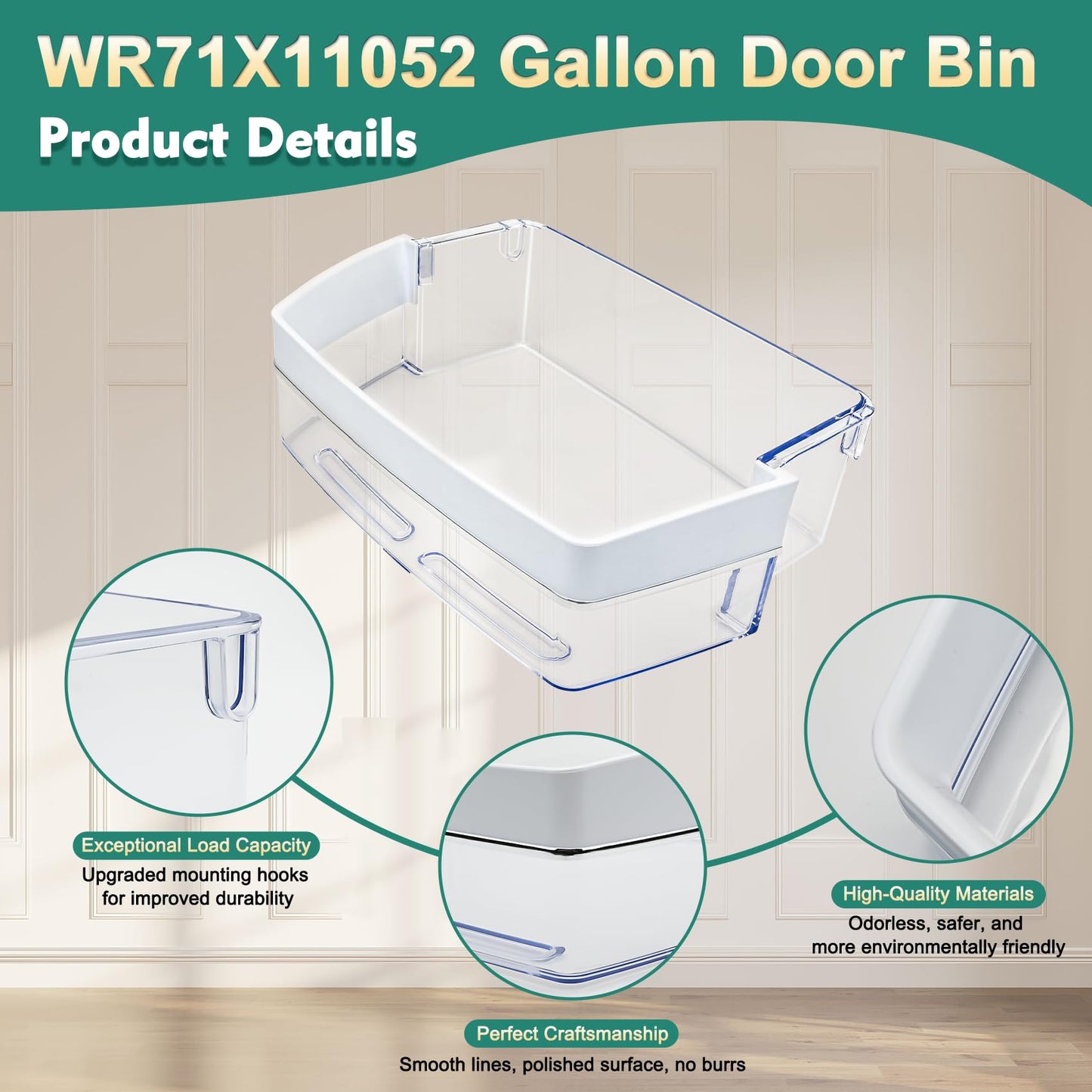 Upgraded WR71X11052, PS6883671 Gallon Door Bin Compatible with ge Refrigerator(some models): DFE28JSKFSS, GFE26GMKFES, GFE28GYNJFS, GWE23GYNHFS etc, Replaces AP5669350, 239D2487, 2692216 etc
