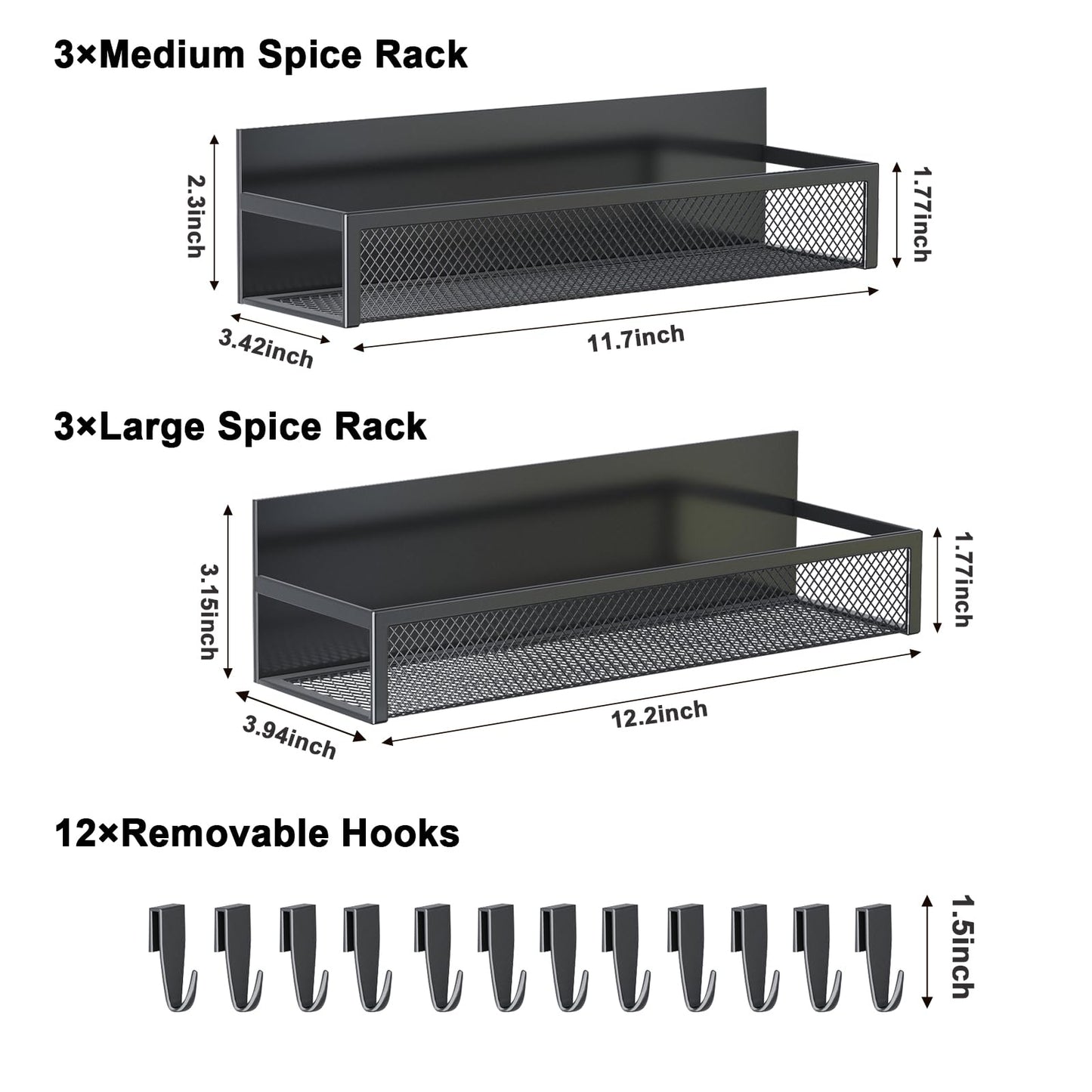 Aufworld Magnetic Spice Rack for Refrigerator, 6 Pack Magnetic Shelf, Fridge Magnet Organizer with Moveable 12 Hooks, Magnetic Fridge Shelf for Kitchen Organization and Storage (6 Pack)