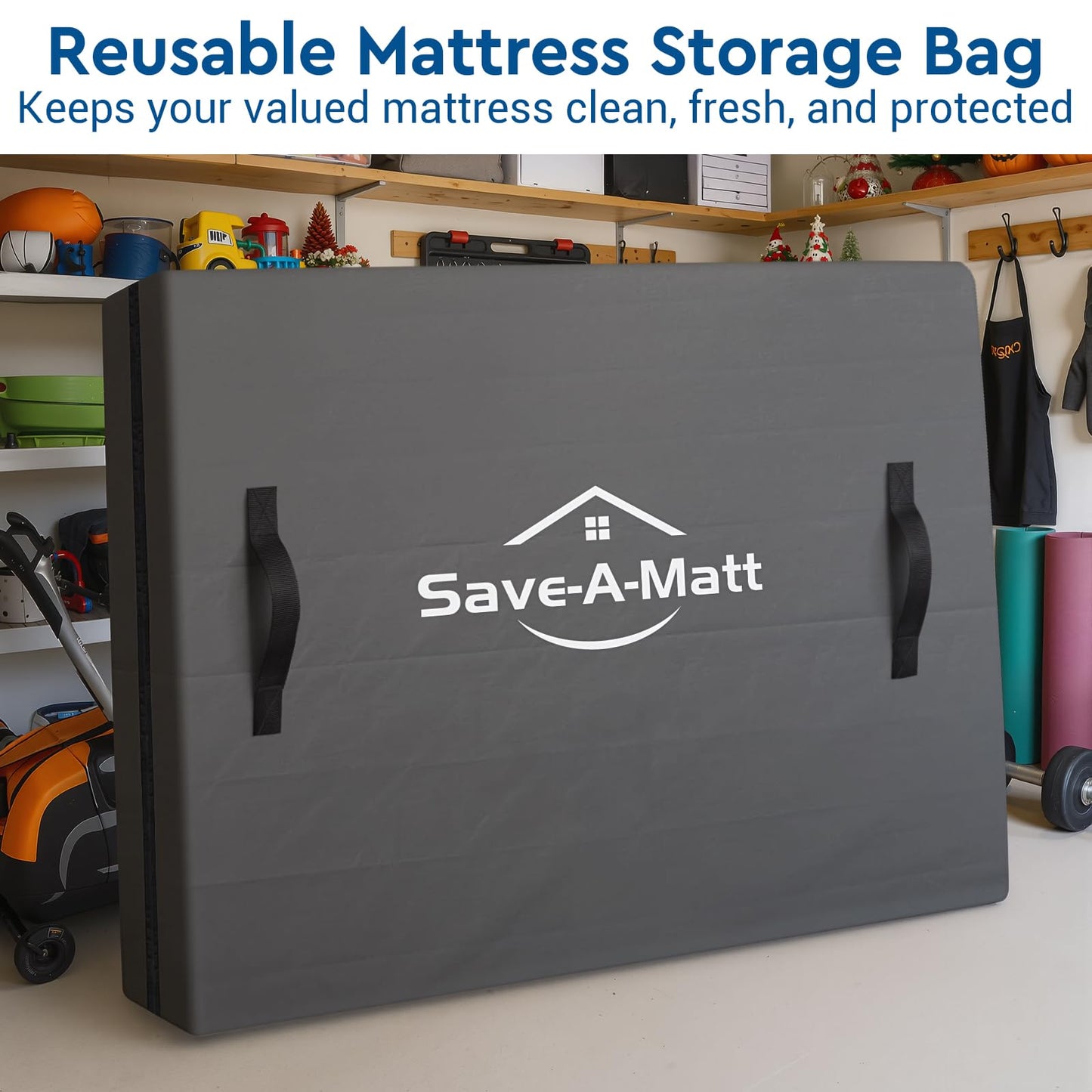 SaveAMatt Mattress Bags for Moving and Storage, Mattress Protector Cover with 4 Heavy-Duty Handles & Strong Zipper, Extra Thick Reusable Mattress Moving Supplies, Queen Size, Gray