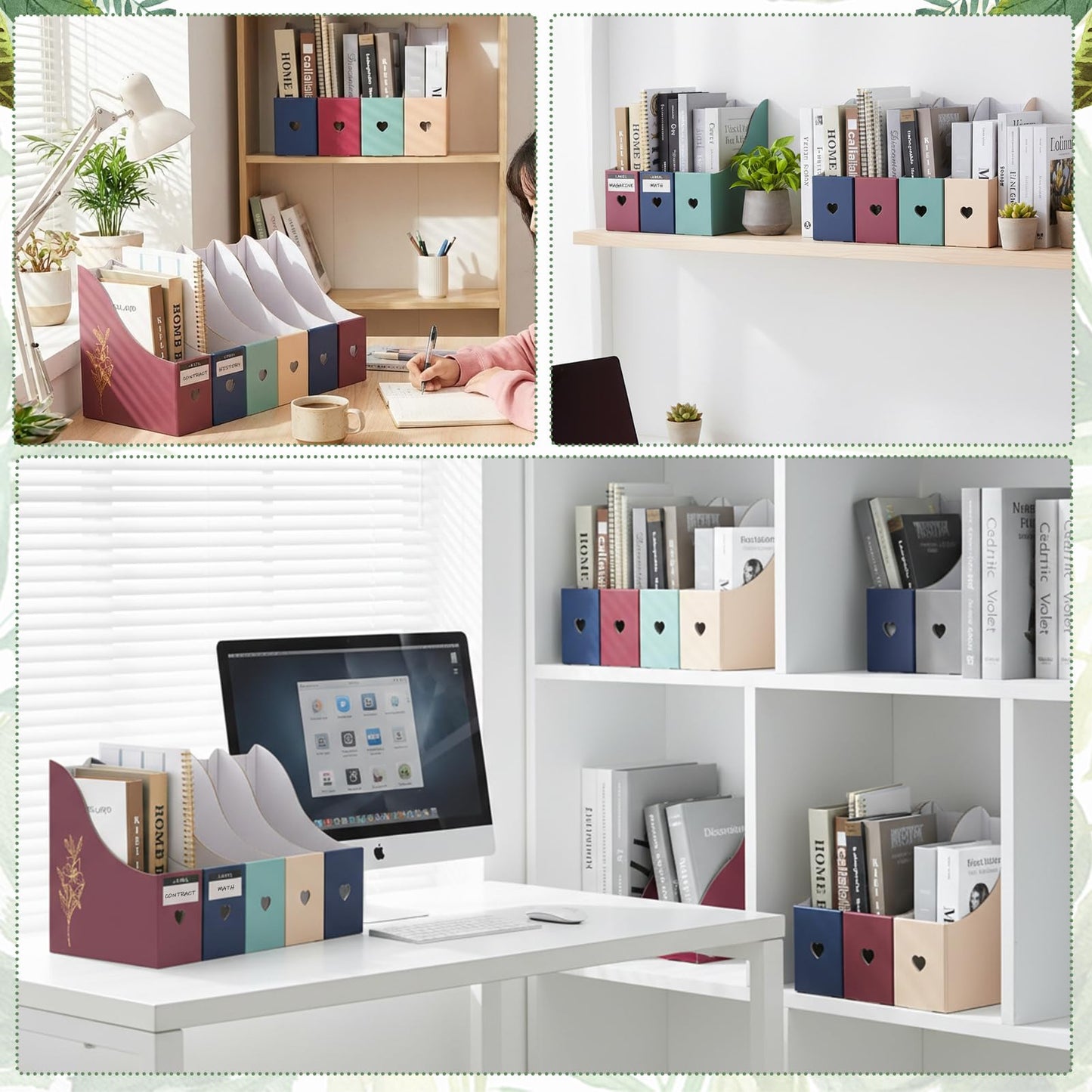 libfrnt 24 Floral Cardboard Magazine Holders Set, File Folders Organizer Decorative 10.23x10.63 Inch with 48 Printable Labels Storage Boxes for Home Office School Desk Classroom