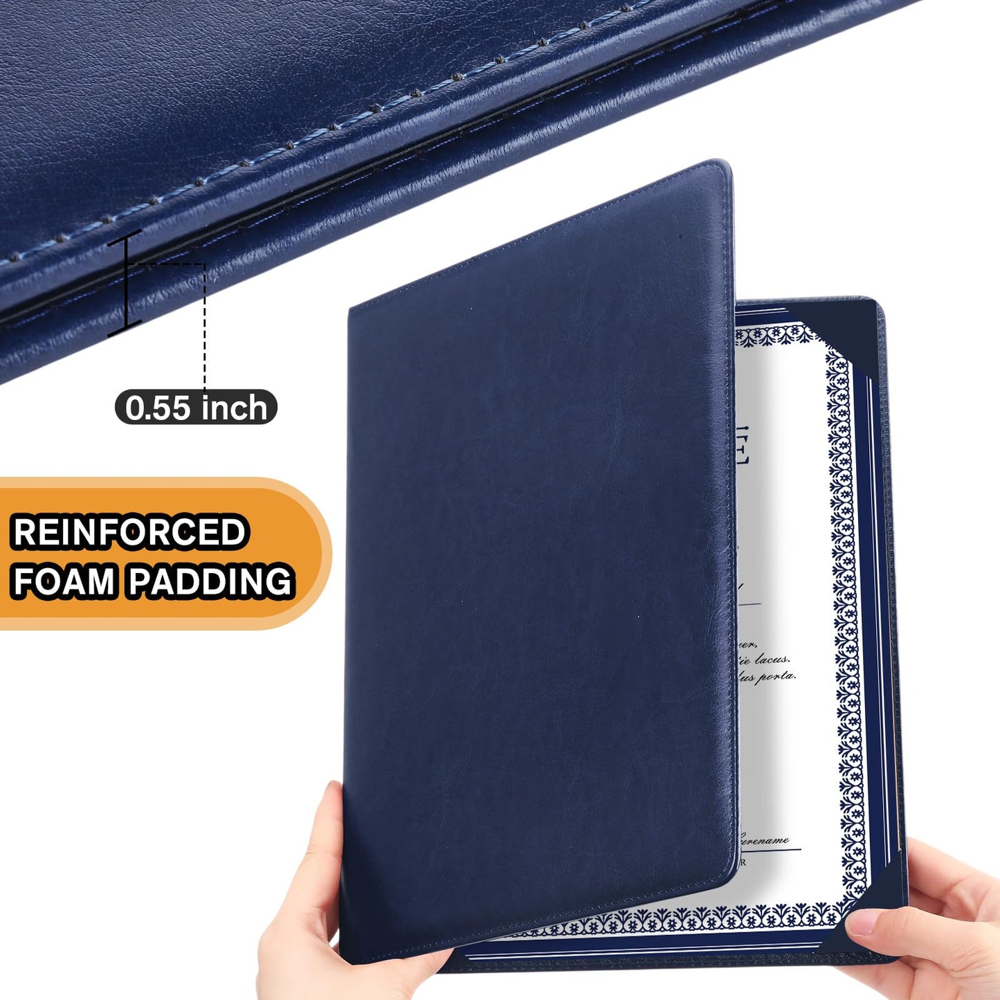 Tenare 10 Pcs Leather Certificate Holder 8.5 x 11 Inch PU Black Red Blue Purple Phd Bachelor Master Diploma Cover Professional Award Folder for Official Graduation Competition Contest Charity (Blue)