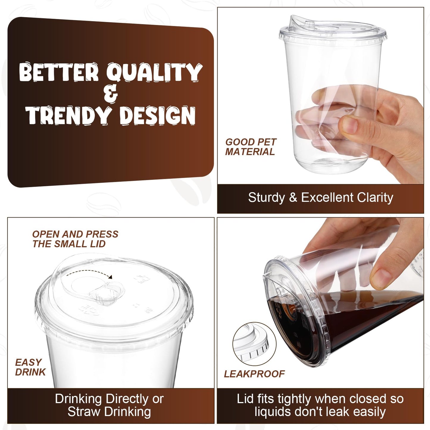 LemonRoad 200 Sets 16 oz Round Bottom Clear Plastic Cups with Sip Lid Disposable Plastic Iced Coffee Cup with Strawless Lid for Smoothie, Juice, Cold Beverage, Party Catering, Drink Shop