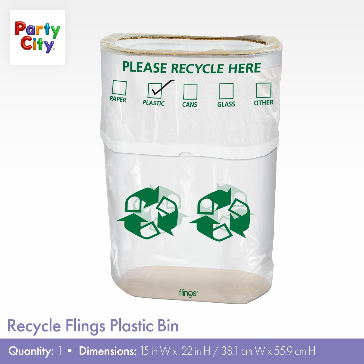 Party City Flings Plastic Bin (3-Pack) - Red (2) and Recycle (1) - 22 x 15 - Stylish & Convenient Portable Waste Solution for Events & Parties