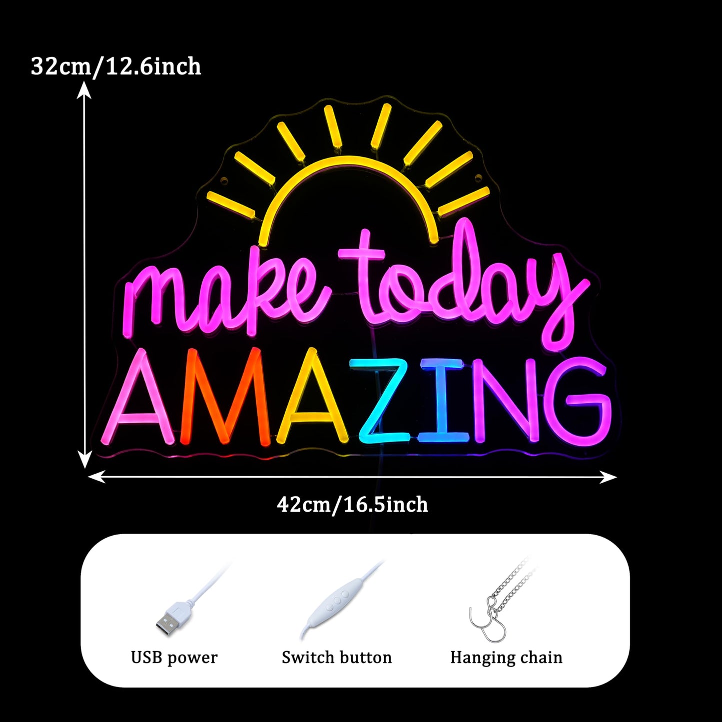 GNVETZLL Make Today Amazing Neon Sign Yellow Sunrise Neon Light Inspirational Letter Neon Light Up Sign Boho Wall Art LED Light Sign for Party Birthday Cafe Wedding Gym