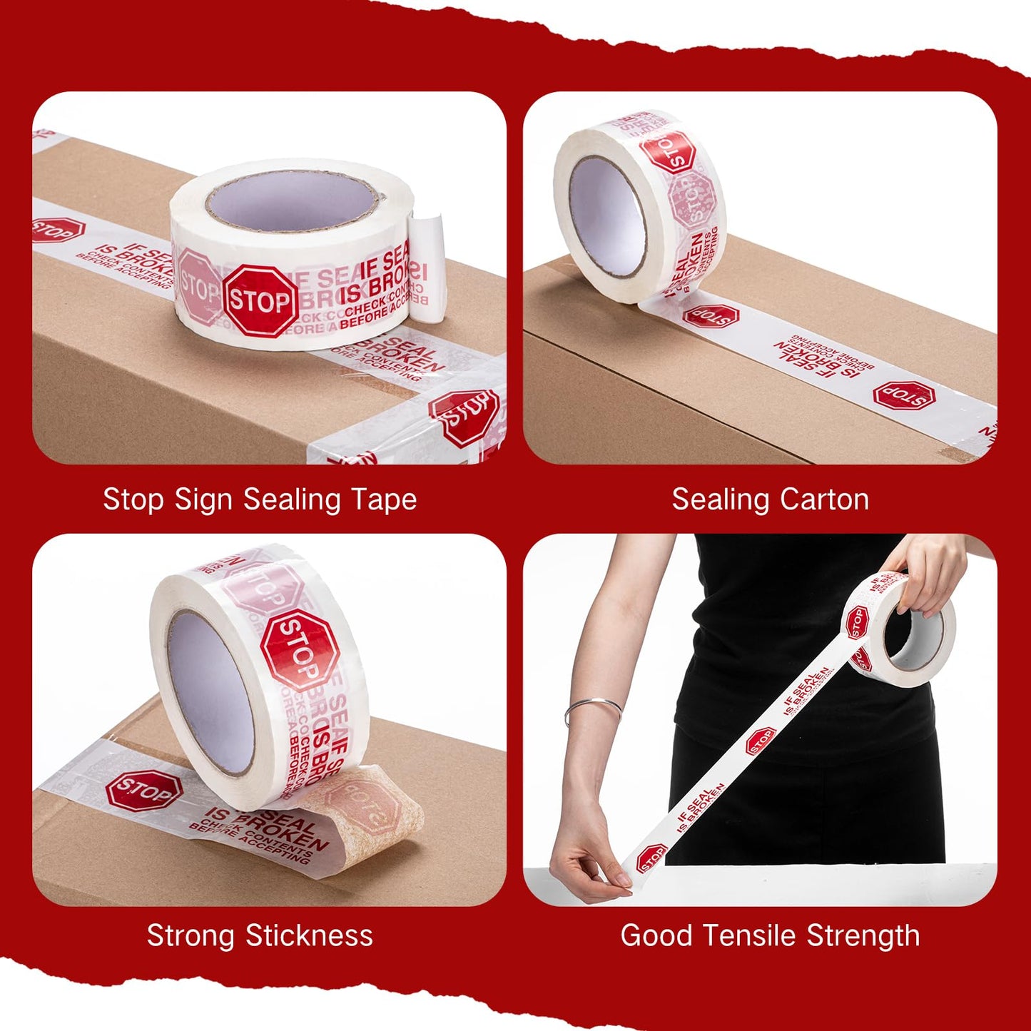 Nezyo 10 Rolls 2 Inch Security Tamper Proof Tape Stop Sign Sealing Tape Pre Printed If Seal is Broken Check Contents Before Accepting for Moving Heavy Duty Packing, 110 Yards x 2 Mil (White)