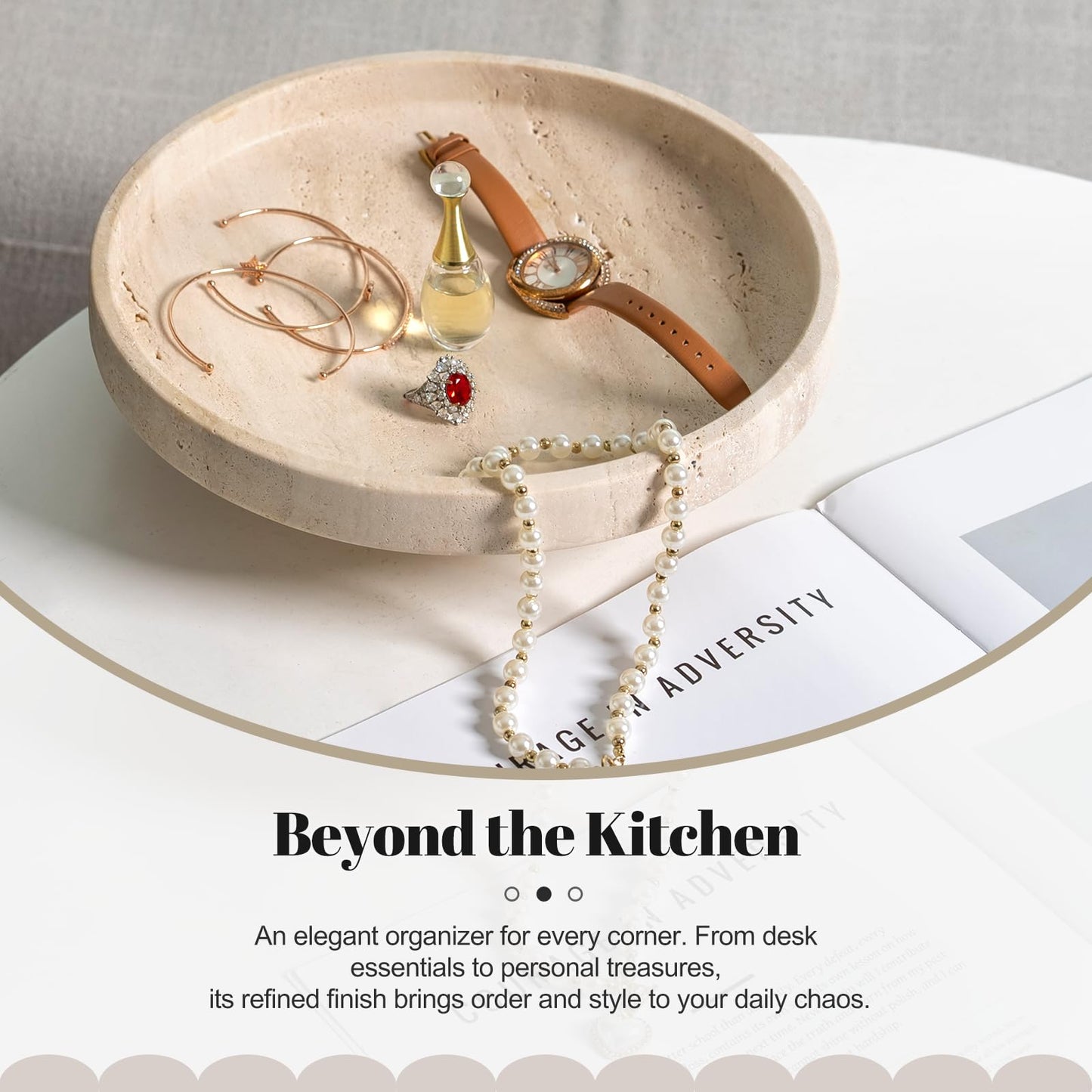 Koville Natural Travertine Fruit Bowl for Kitchen Counter – Decorative Stone Serving Decorative Bowl for Vegetables, Foods and Home Decor Centerpiece