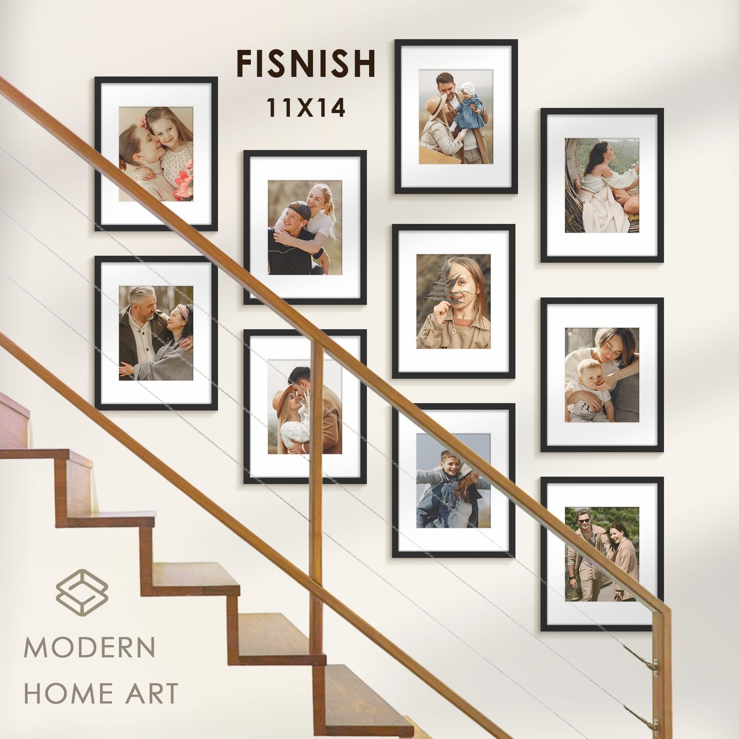 Fisnish 11x14 Picture Frame Sef of 10, Display Pictures 8x10 with Mat or 11 x 14 Without Mat, Photo Frame Collage for Wall Gallery Decor, Hanging or Tabletop Display, Black