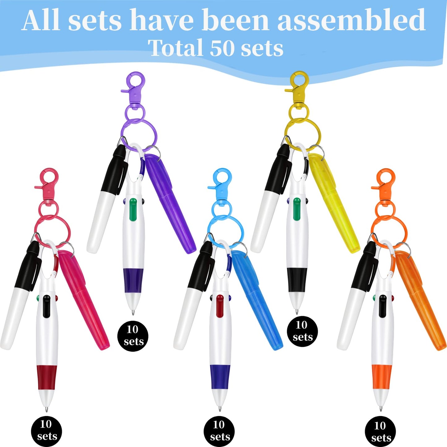 Dcocdeely 50 Sets Nurse Pen Set for Badge, Include Retractable Shuttle Pens, Marker Pen, Mini Tip Highlighter, Keychain Clips Already Assembled Nurse Pen Pack Set Gift for Nurse (50)
