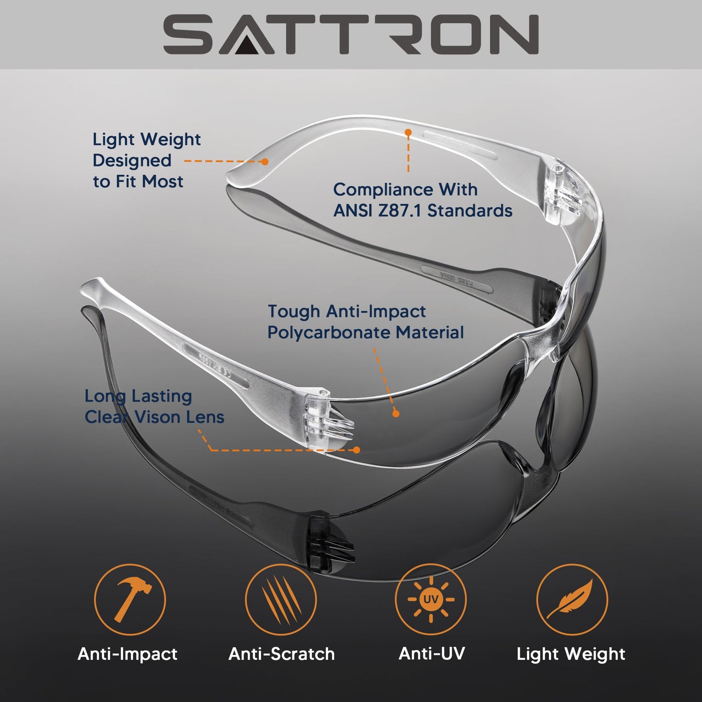 100 Pack of Clear Safety Glasses, Scratch & Impact Resistant ANSI Z87.1 Protective Eyewear, Ploycarbonate Lenses or Women Men Safety Sunglasses for Construction, Outdoor Work & Shooting Ideal for Lab