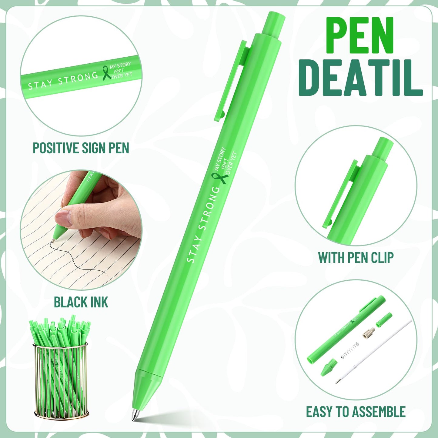 Fuyoooo 415 Pcs Mental Health Awareness Items Gifts Bulk Green Ribbon Bracelets Pens Rubber Ducks with Inspirational Stickers for Mental Health Awareness Suicide Prevention Charity Giveaways
