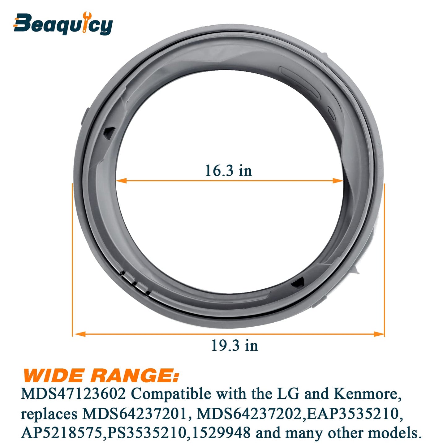 2026 Upgrade MDS47123602 AP5218575 Washer Door Boot Gasketby Beaquicy - Replacement for L-G Ken-More Washing Machine - Replaces MDS64237201 MDS64237202 1529948 AP5218575 PS3535210 EAP3535210