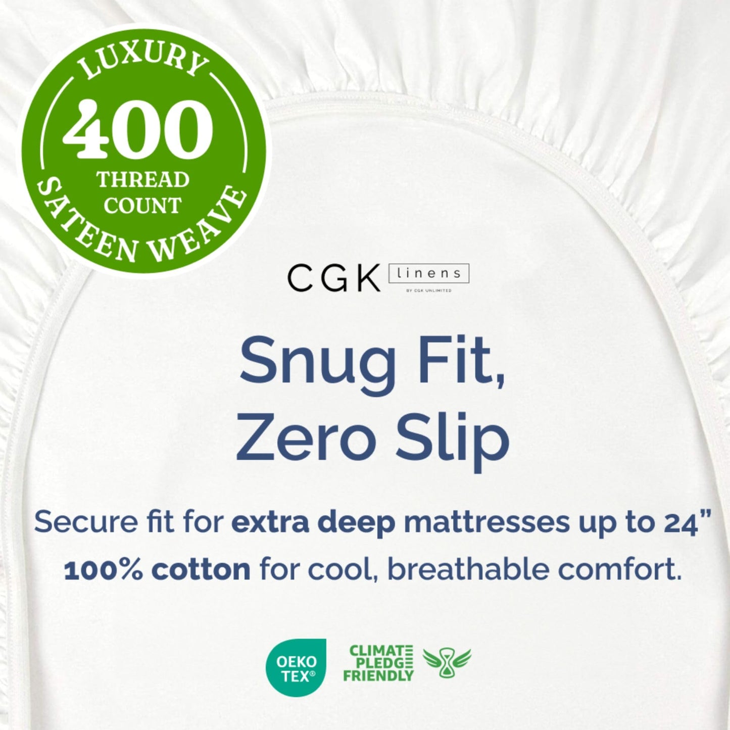 Extra Deep King 400 Thread Count Cotton Fitted Sheet - Hotel Luxury Single Fitted Sheet Only - Easily Fits 18" to 24" Mattress - Soft, Wrinkle Free, Breathable & Comfy Extra Deep Pockets White Fitted