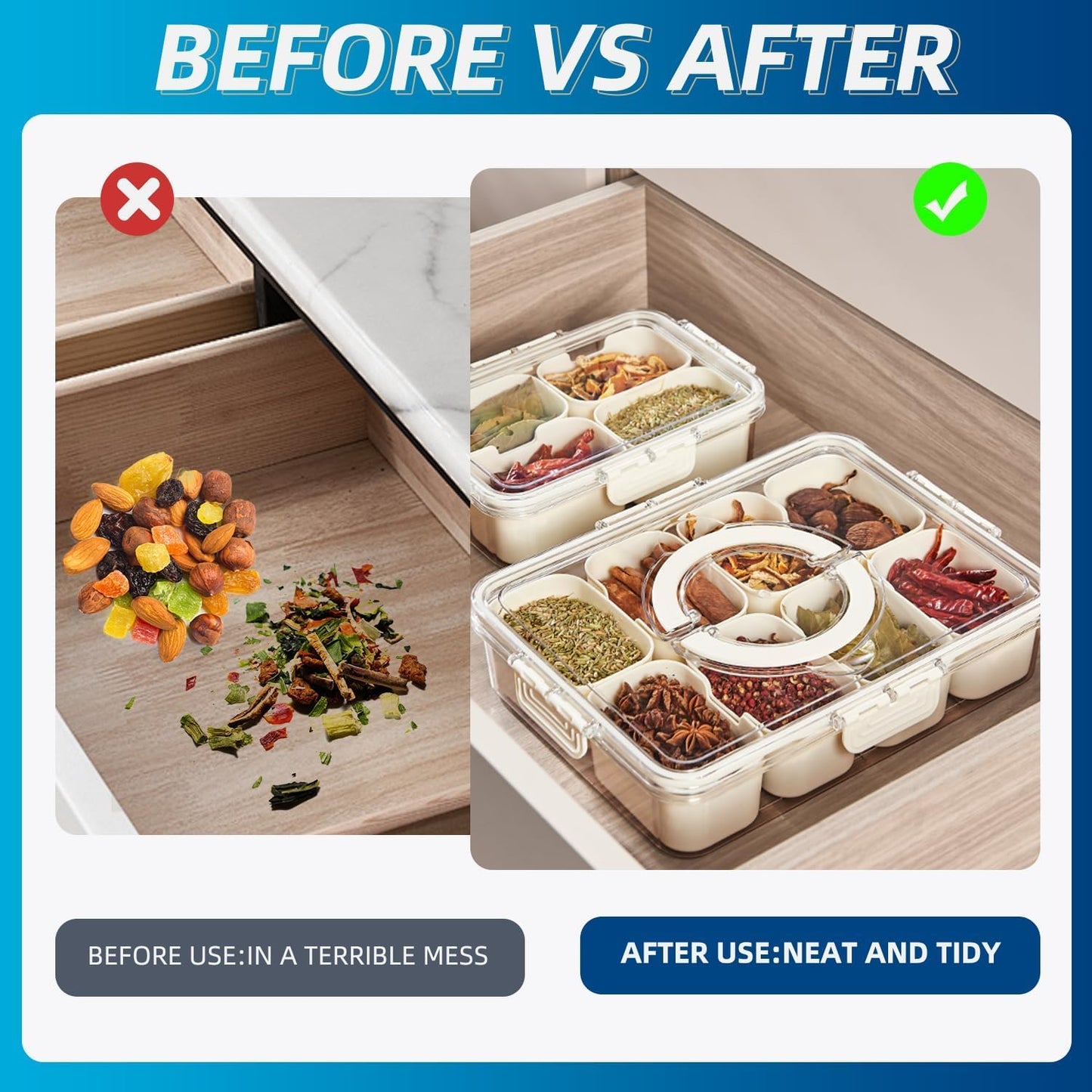 Pure Future 2-Pack Snackle Box Containers with Handles - Divided Serving Tray with Lids, 8 Compartments Charcuterie Box for Travel, Movie Nights & Parties (Hand Wash Only)