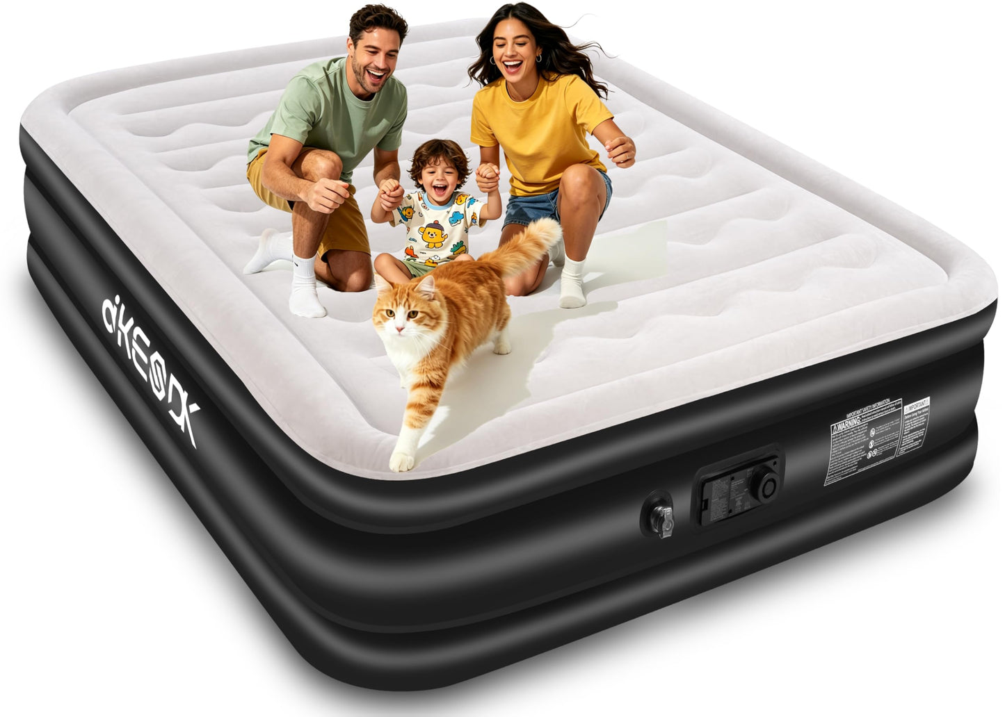 dkesdk Air Mattress Queen with Built in Pump,Comfortable Waterproof Flocked Surface Inflatable Mattress for Temporary Family Stays and Travel,16-Inch Blow Up Mattress Inflates in 3 Minutes