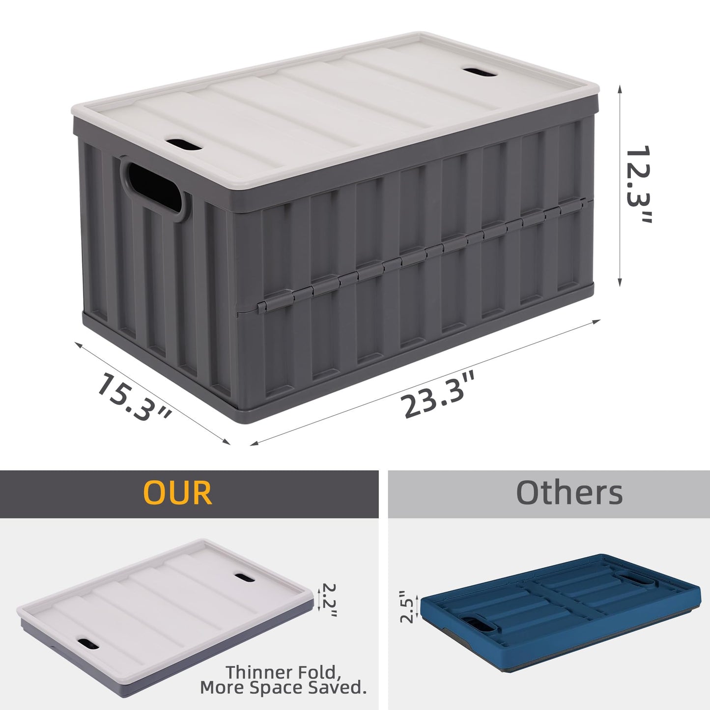 Citylife 64L Collapsible Storage Bins with Lids Plastic Storage Containers for Organizing Stackable Storage Box Large Heavy Duty Utility Crates, 2 Packs