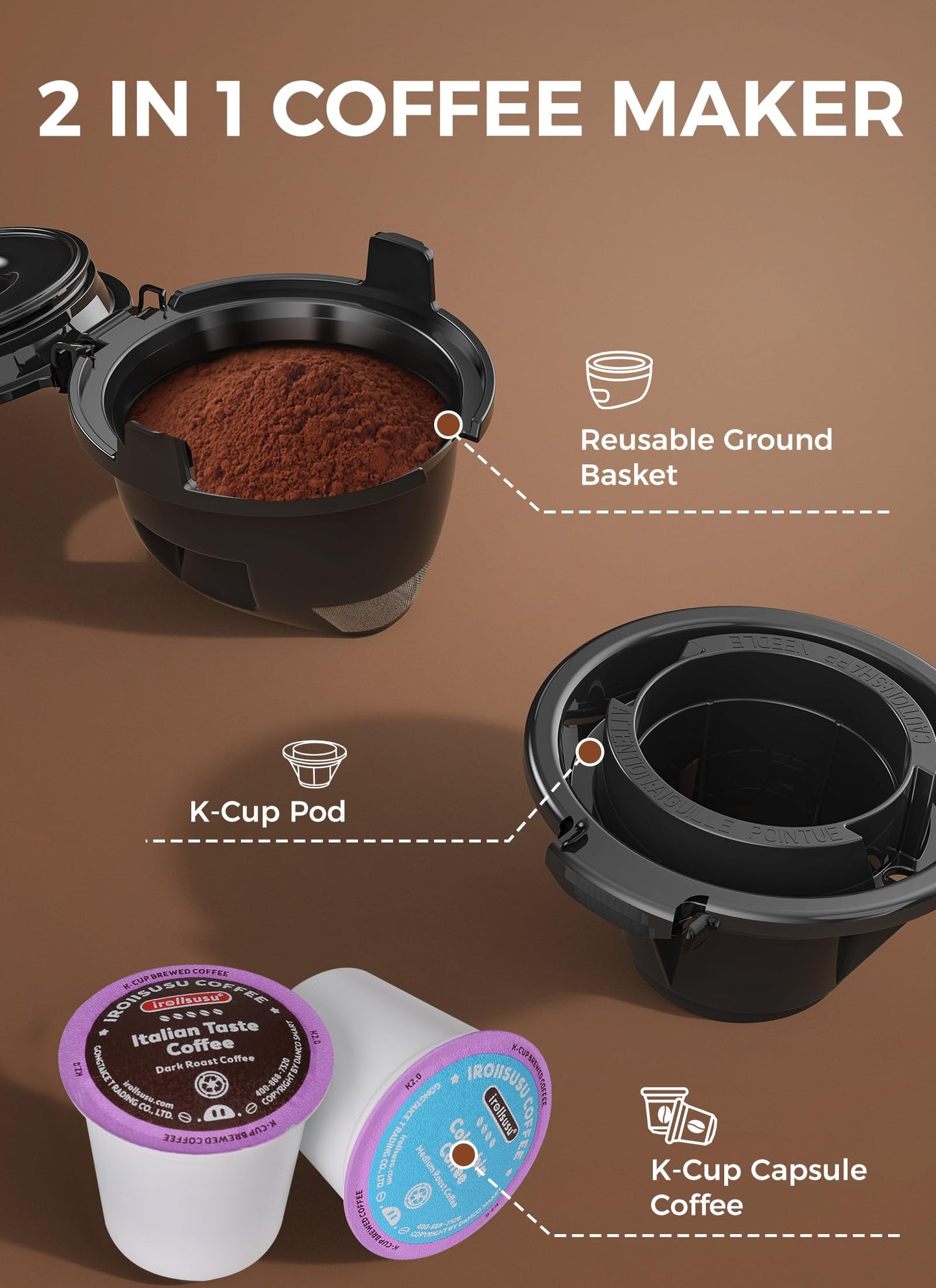 COWSAR Commercial Single Serve Coffee Maker, K Cup Coffee Brewer for Capsule and Ground Coffee, Capsule Coffee Machine with 40 Oz Water Tank, Instant-Heat, 5 Brew Sizes Up To 14 Oz, Satin Black