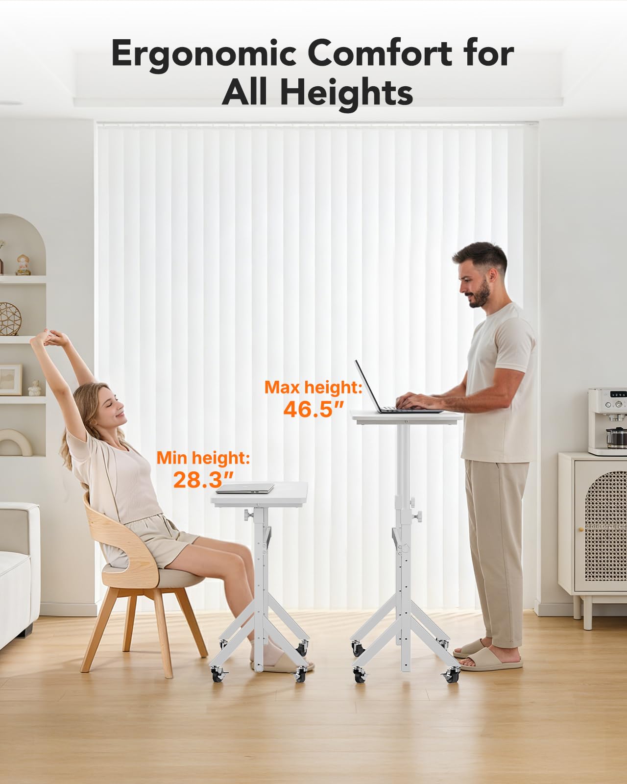 ErGear Small Standing Desk Adjustable Height, 6 Height Settings Up to 46.5″, Walking Pad Desk with Triangular Leg Design, Smooth Mobility with Lockable Wheels, Standing Desk for Walking Pad, White